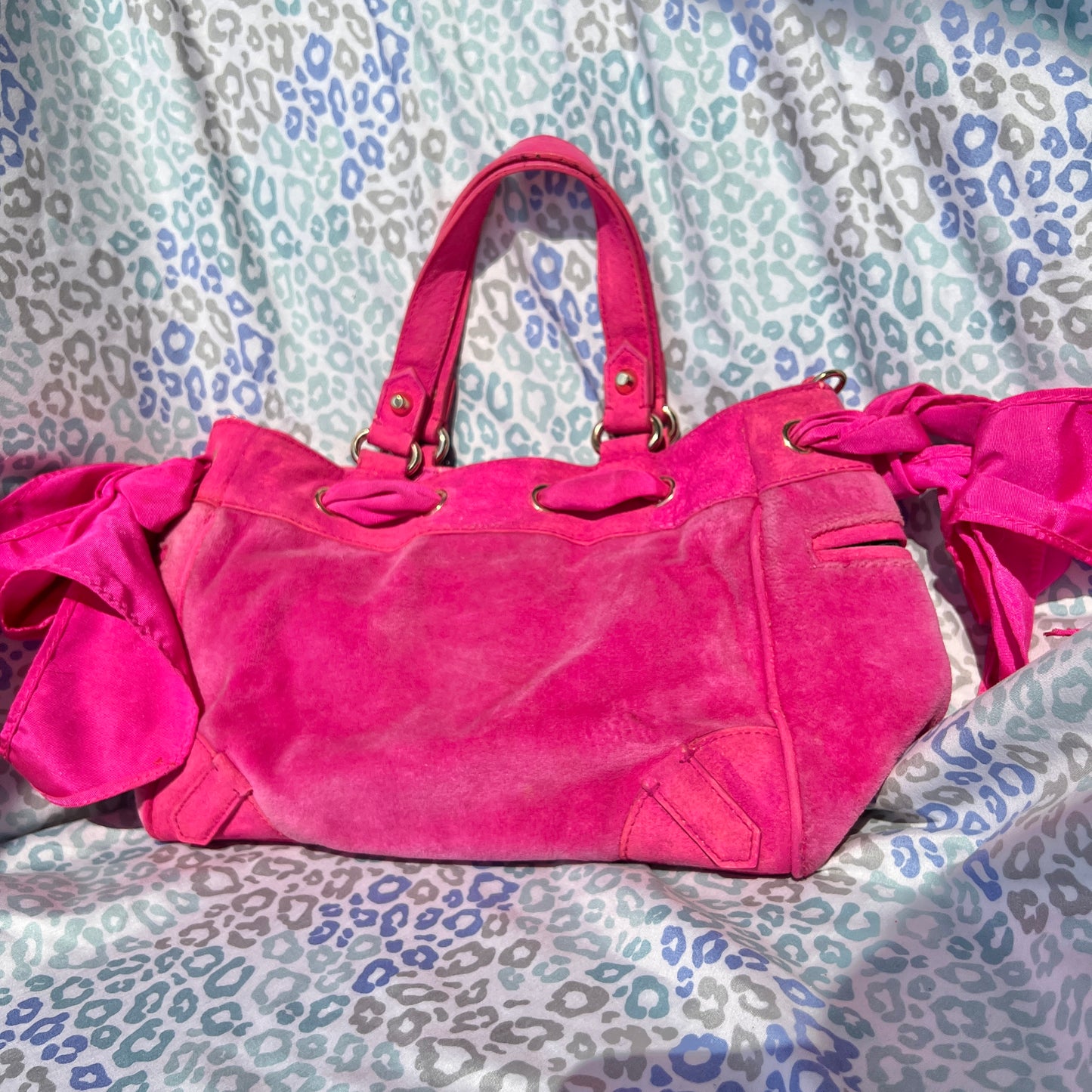 Vintage Hot Pink Juicy Couture Purse Mini Daydreamer Tote Bag Handbag Velour Y2K