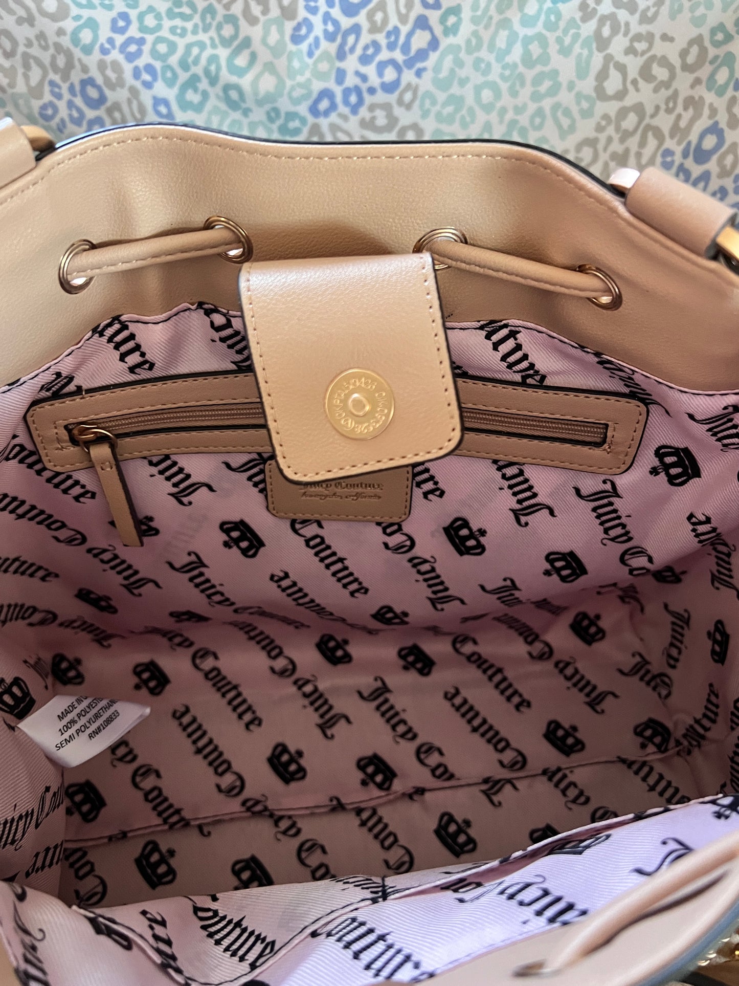 New Tan Juicy Couture Purse Daydreamer Tote Bag Velour Handbag Key Charm