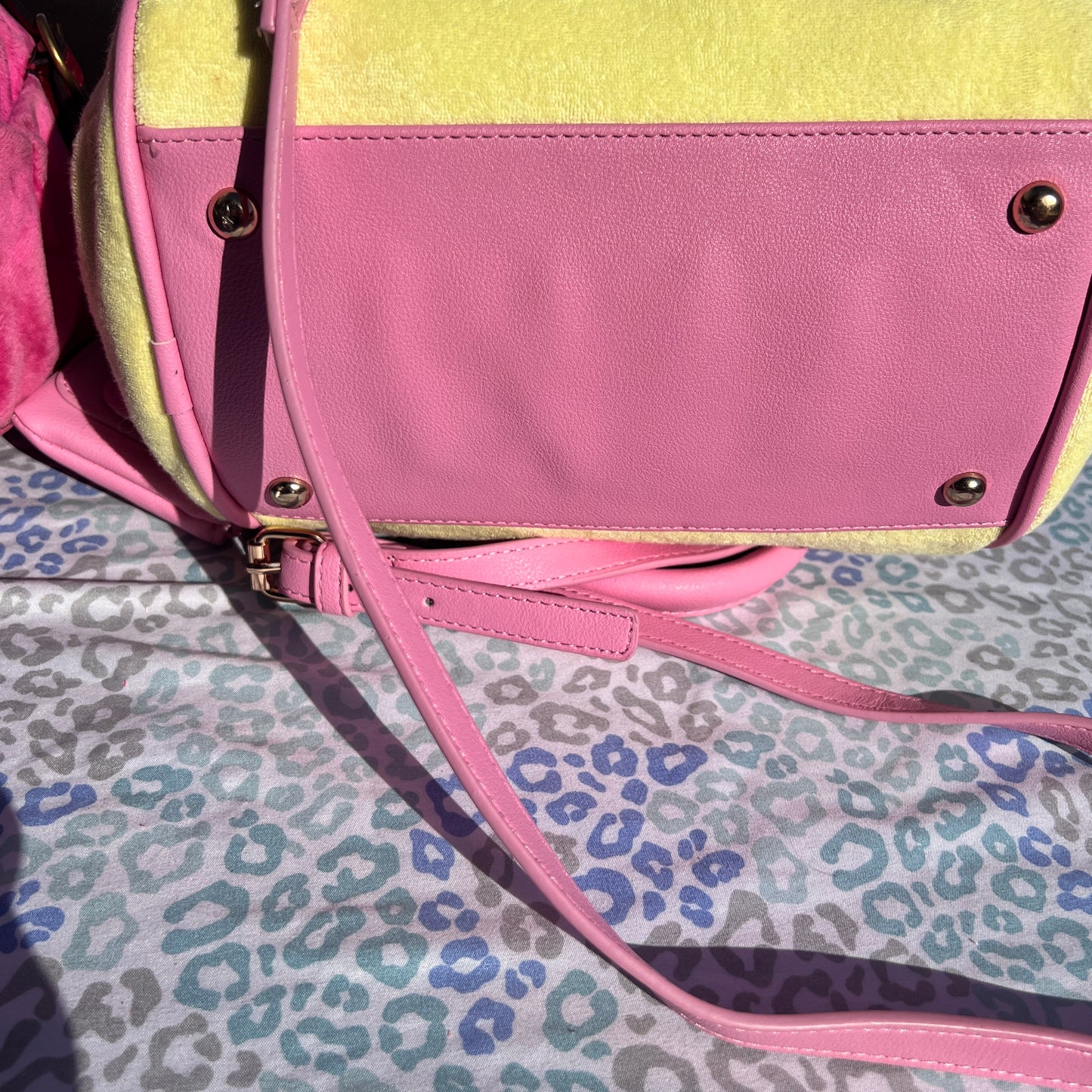 New Yellow Juicy Couture Purse Bowler Bag Handbag Satchel Strawberry Terry Cloth