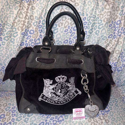 Vintage Black Juicy Couture Purse Mini Tote Bag Daydreamer Velour Scottie Dog