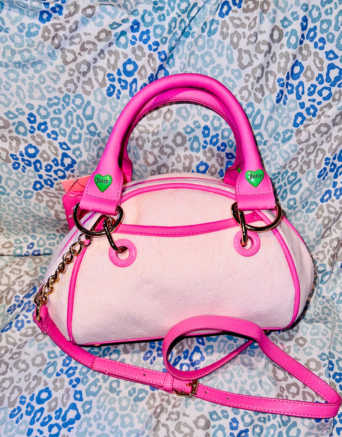 New Pink Juicy Couture Purse Bowler Bag Handbag Satchel Strawberry Terry Cloth