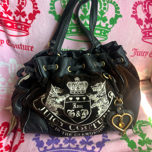 Vintage Black Juicy Couture Purse Handbag Tote Bag Velour Y2K Scottie Daydreamer