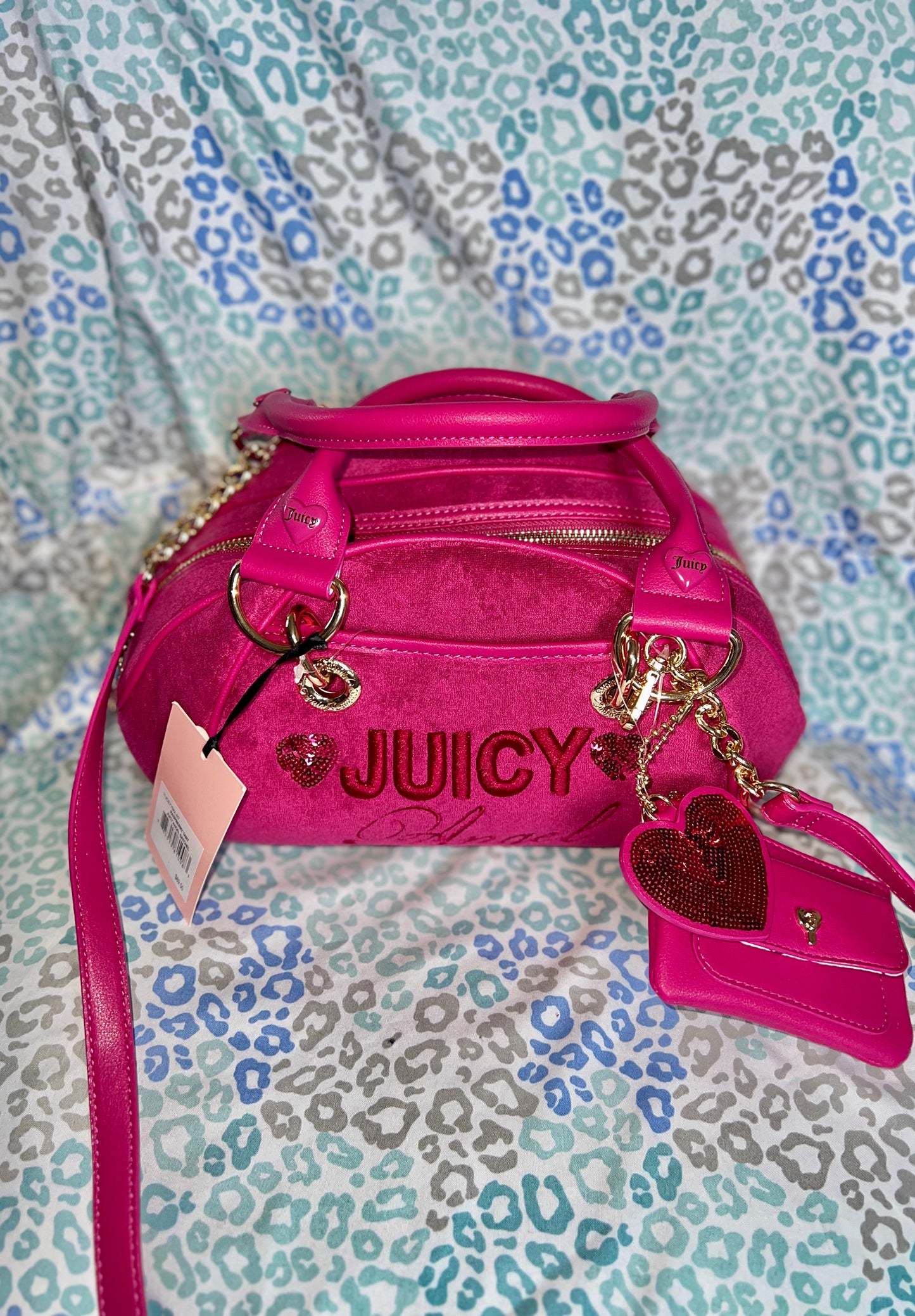 New Pink Juicy Couture Purse Juicy Angel Bowler Bag Handbag Terry Cloth Satchel
