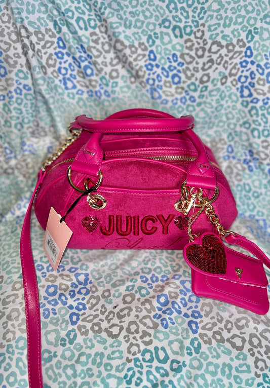 New Pink Juicy Couture Purse Juicy Angel Bowler Bag Handbag Terry Cloth Satchel