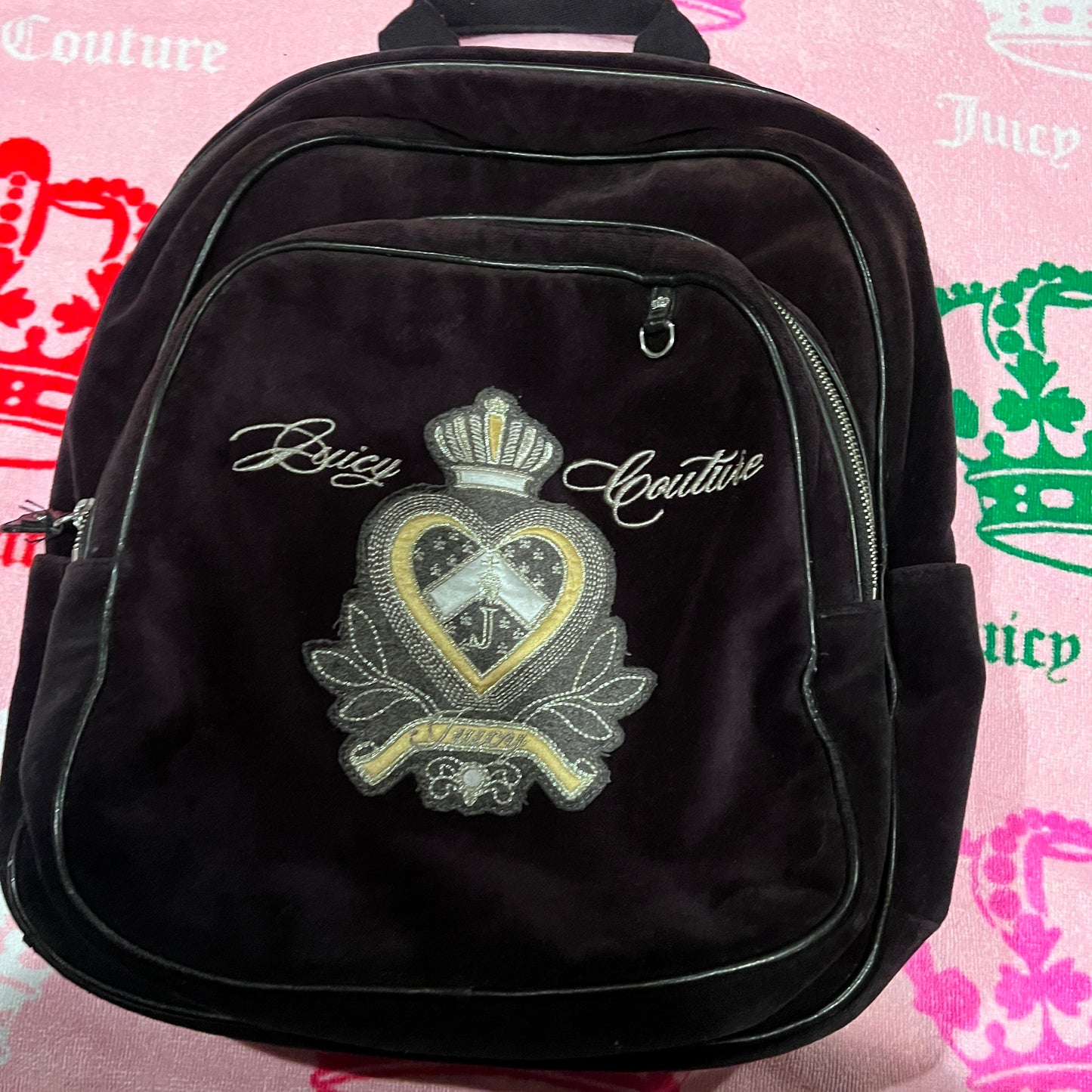 Vintage Black Juicy Couture Backpack Purse Bag Velour Y2K Large