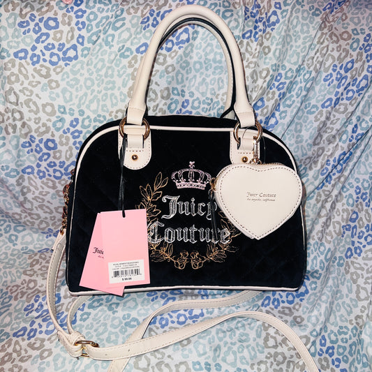 New Black Juicy Couture Purse Royal Moment Bowler Bag Vintage Style Handbag