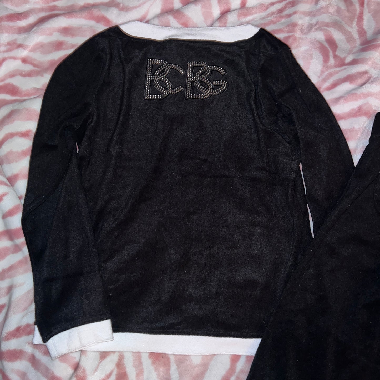 New Large White Black BCBG 2-Piece Tracksuit Jacket + Track Pants Set MSRP $160