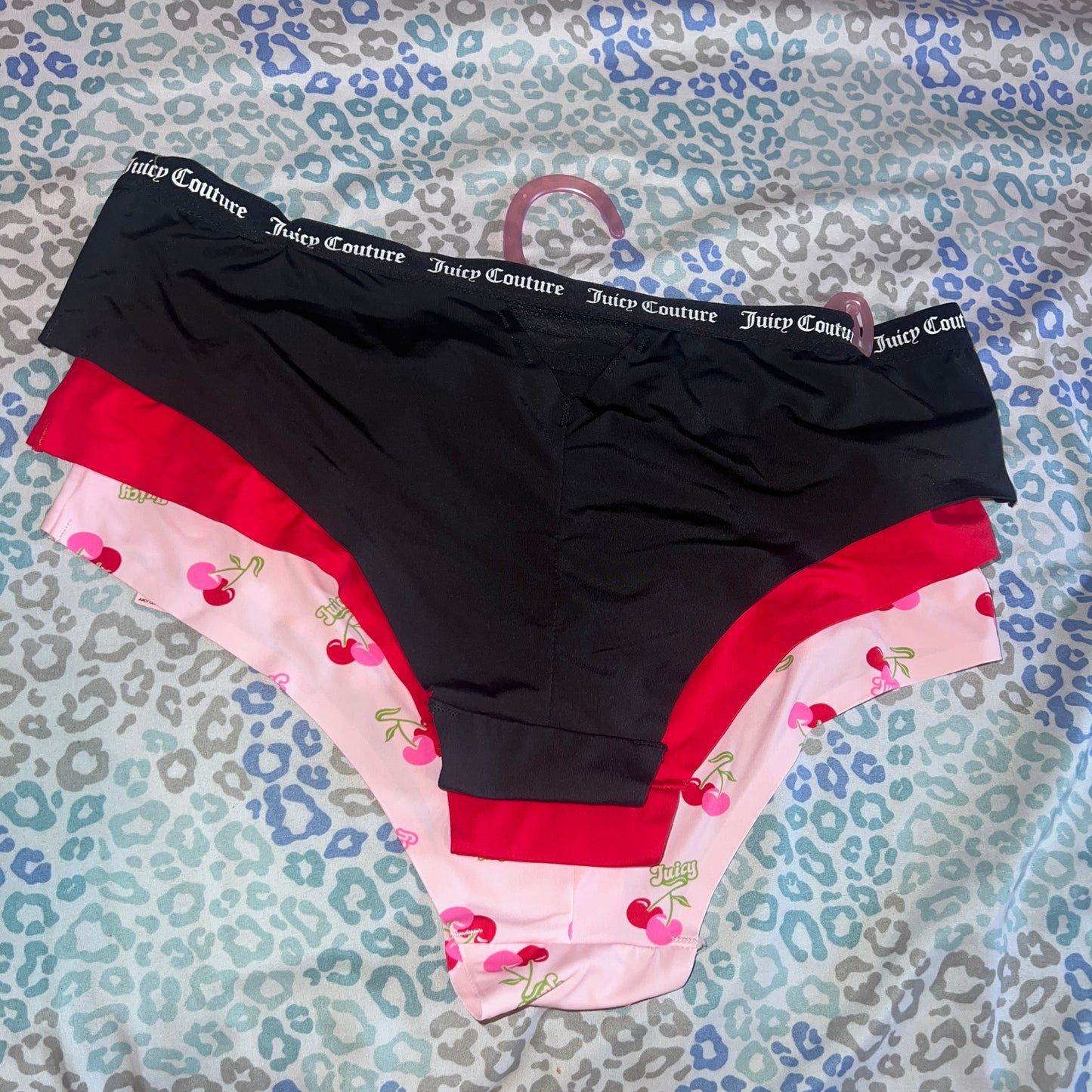 New Juicy Couture Underwear 3 Pack Size Large - Pink Cherry Print, Red, Black