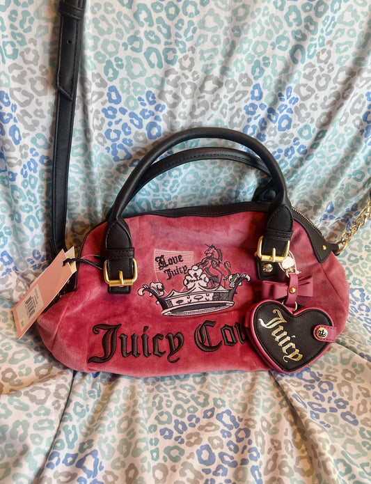 New Pink Juicy Couture Purse Satchel Bag Handbag Vintage Style Crown Velour
