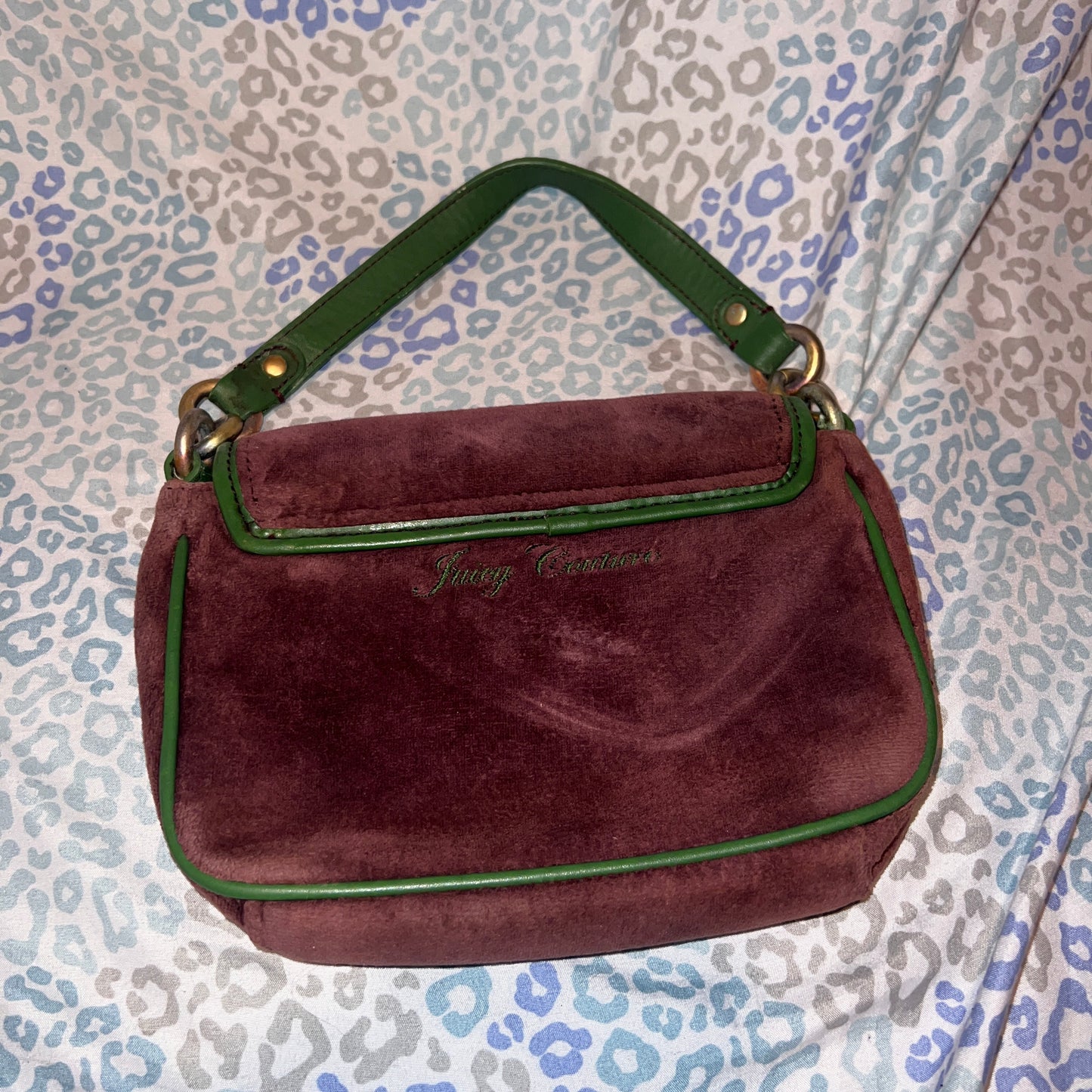 Vintage Rare Green Purple Juicy Couture Handbag Purse Bag Velour Y2K