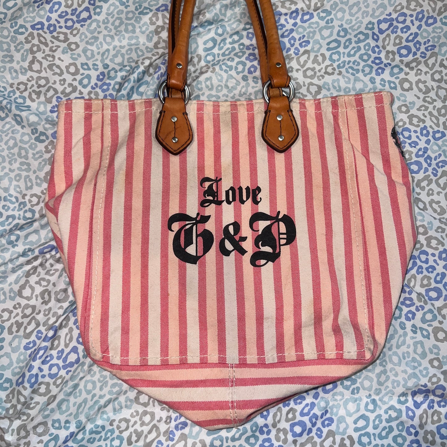 Vintage Pink Juicy Couture Purse Tote Bag Handbag Striped Butterfly Y2K