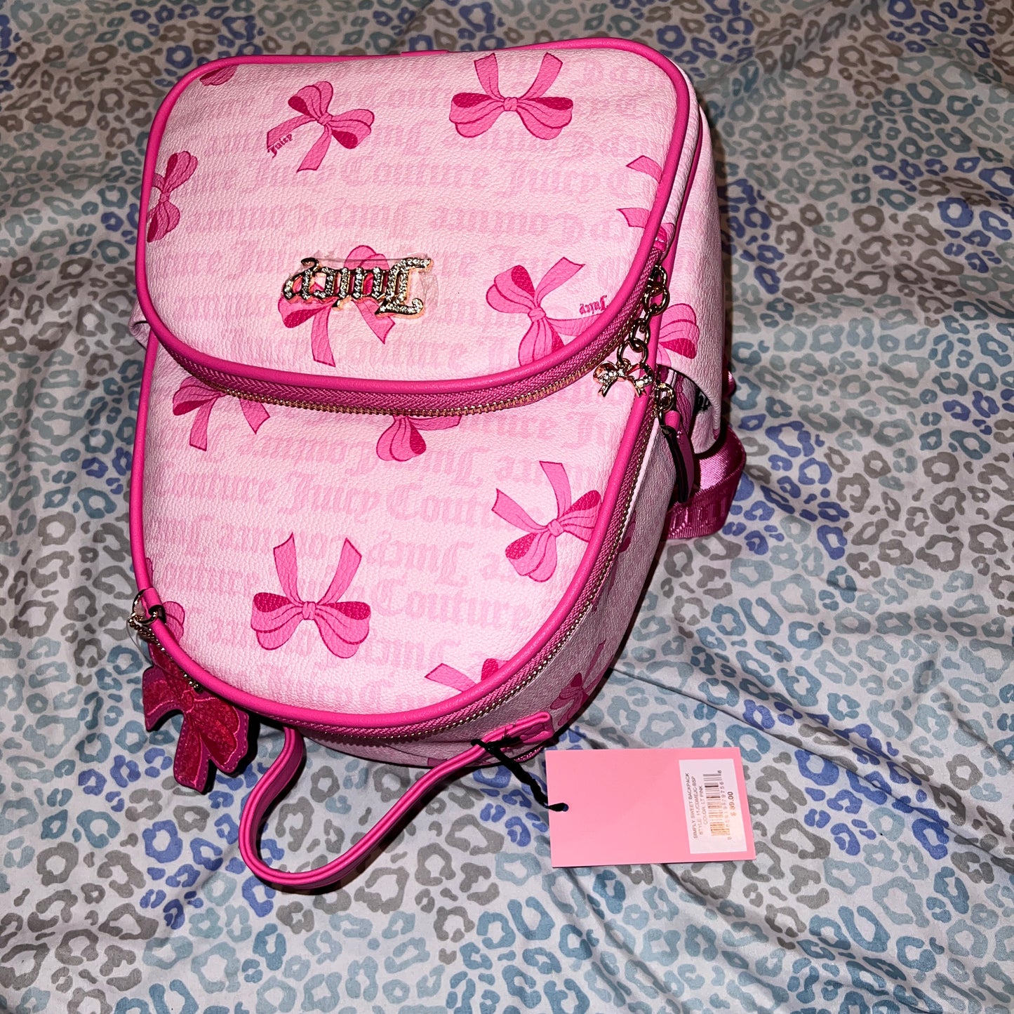 New Pink Juicy Couture Backpack Set w/ Wallet + Coin Purse Pouch NWT Ribbon Bow