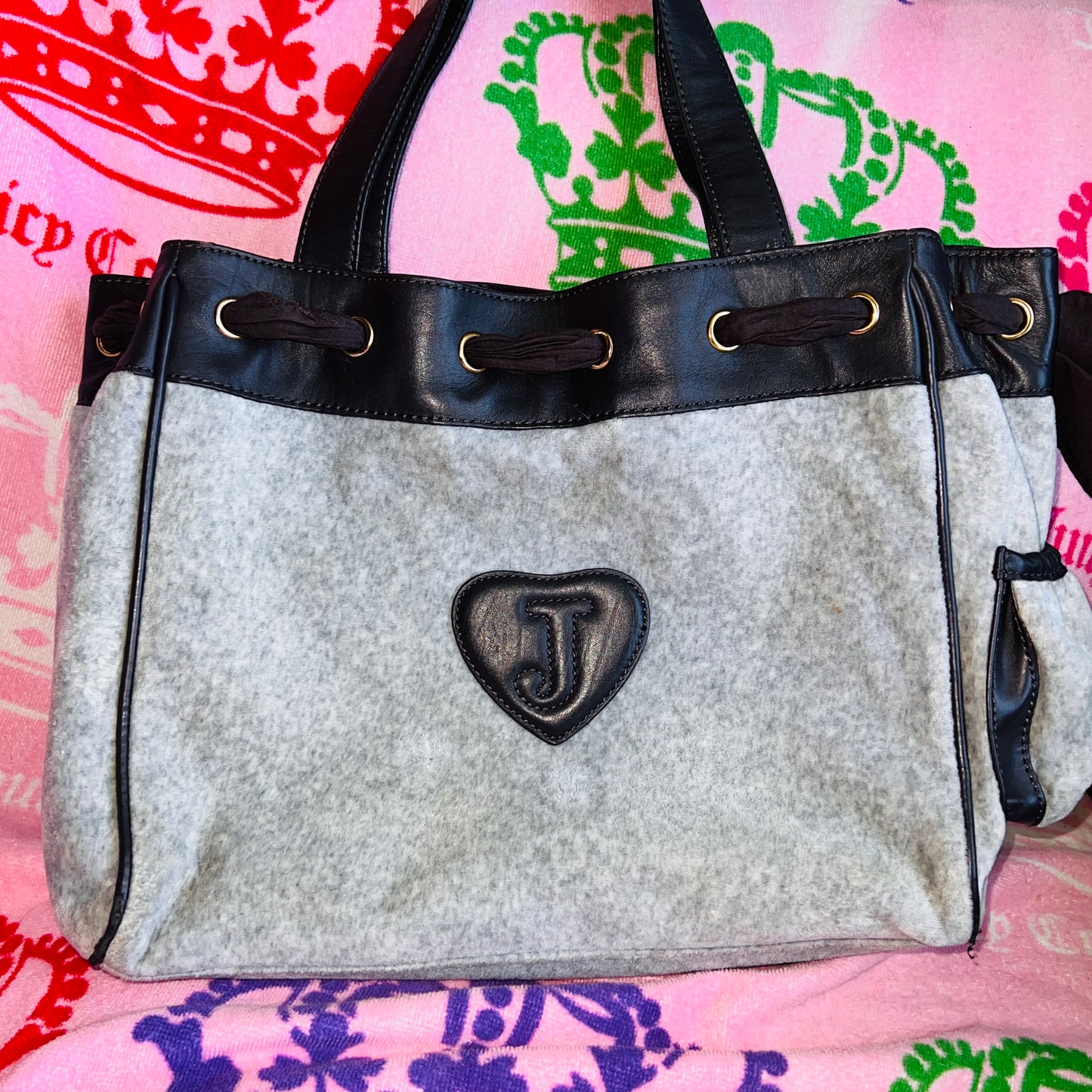 Vintage Grey Juicy Couture Tote Bag Purse Handbag Daydreamer Y2K Heart