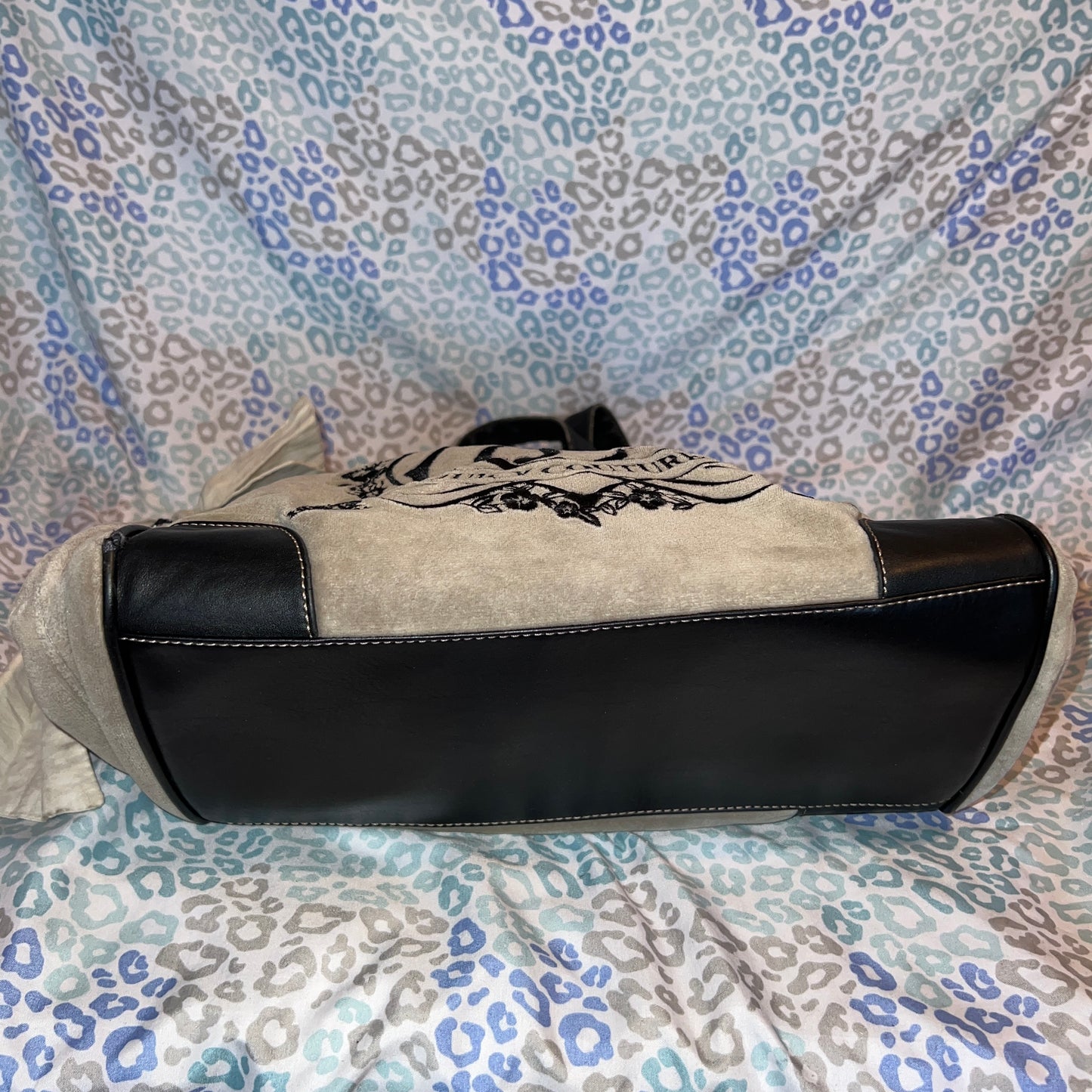 Vintage Grey Black Juicy Couture Tote Bag Purse Daydreamer Velour Handbag Y2K