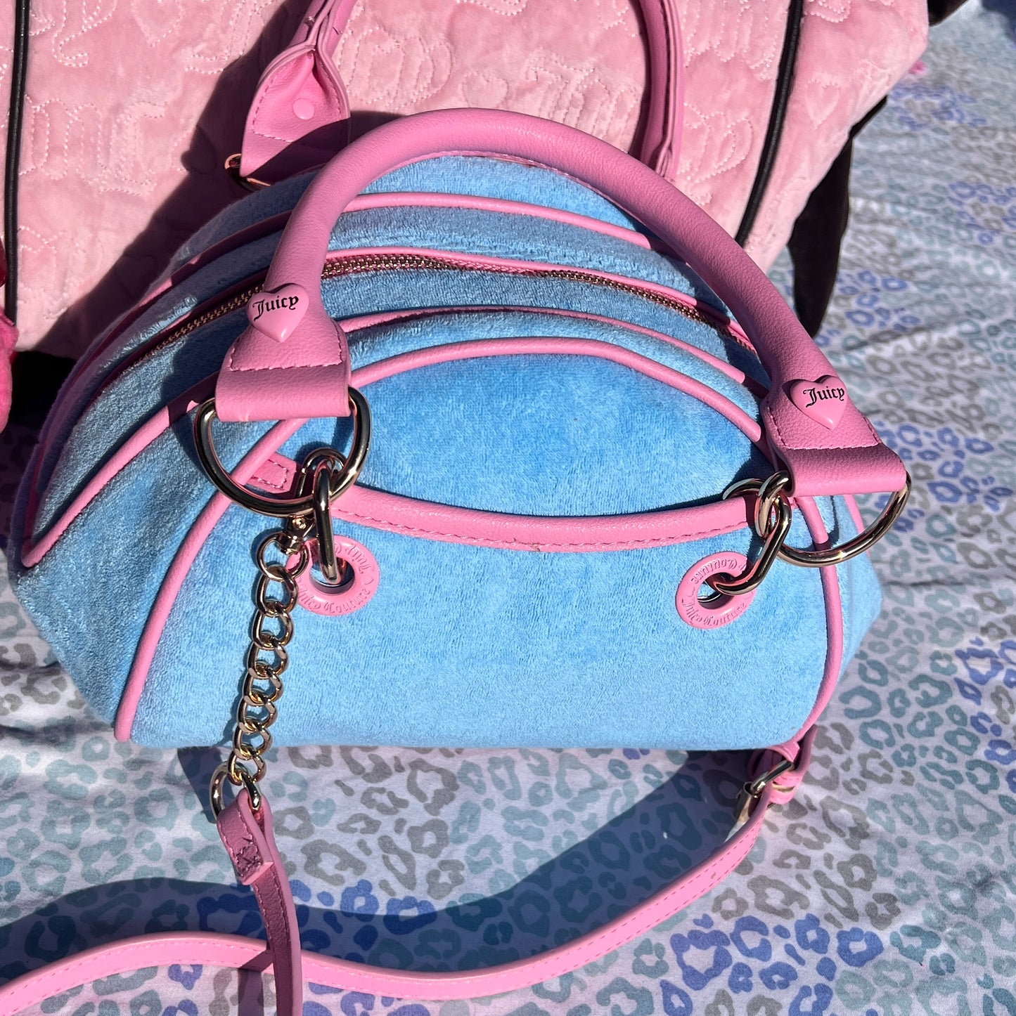 New Blue Juicy Couture Purse Bowler Bag Handbag Satchel Strawberry Terry Cloth