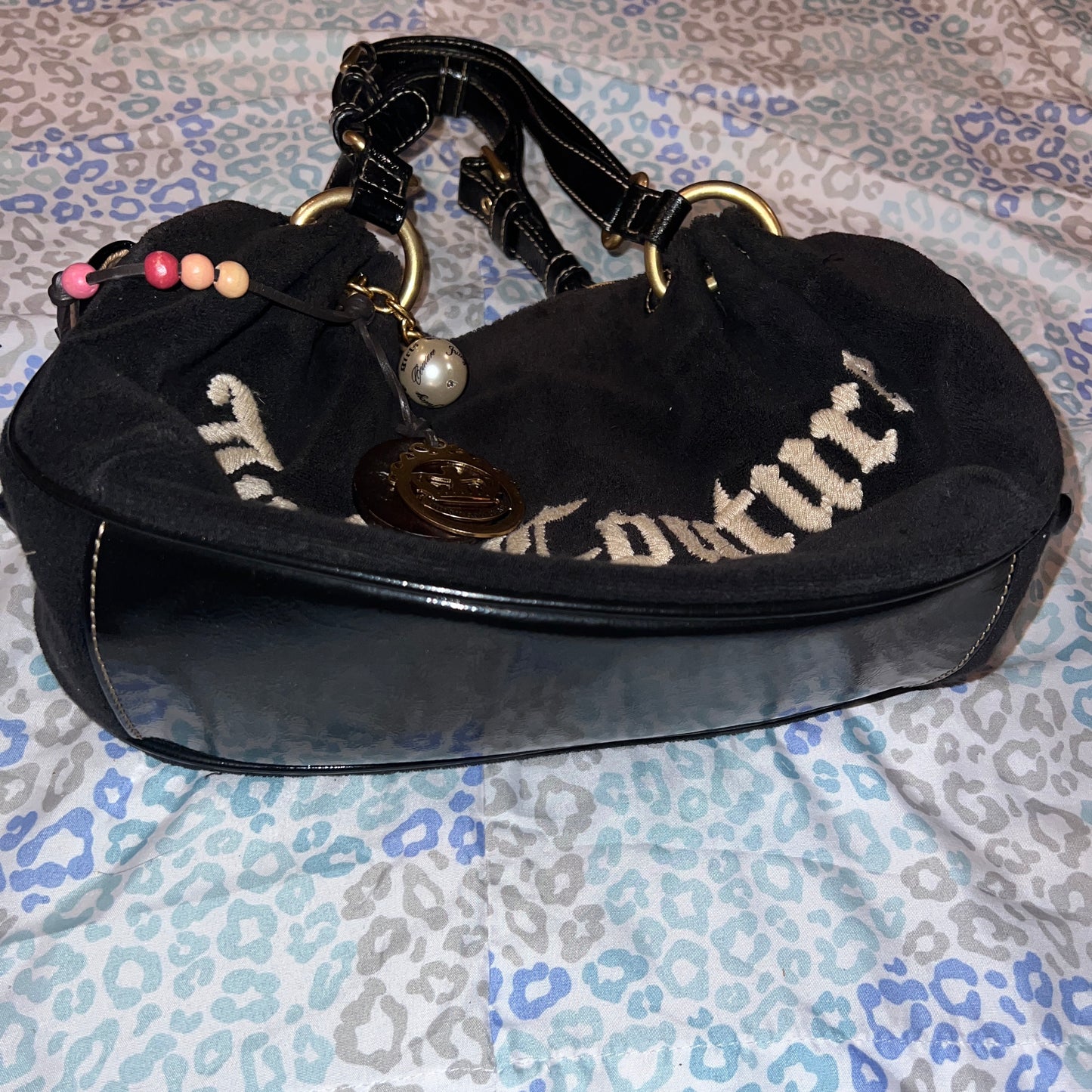 Vintage Black Juicy Couture Satchel Bag Purse Handbag Terry Cloth Mcbling Y2K