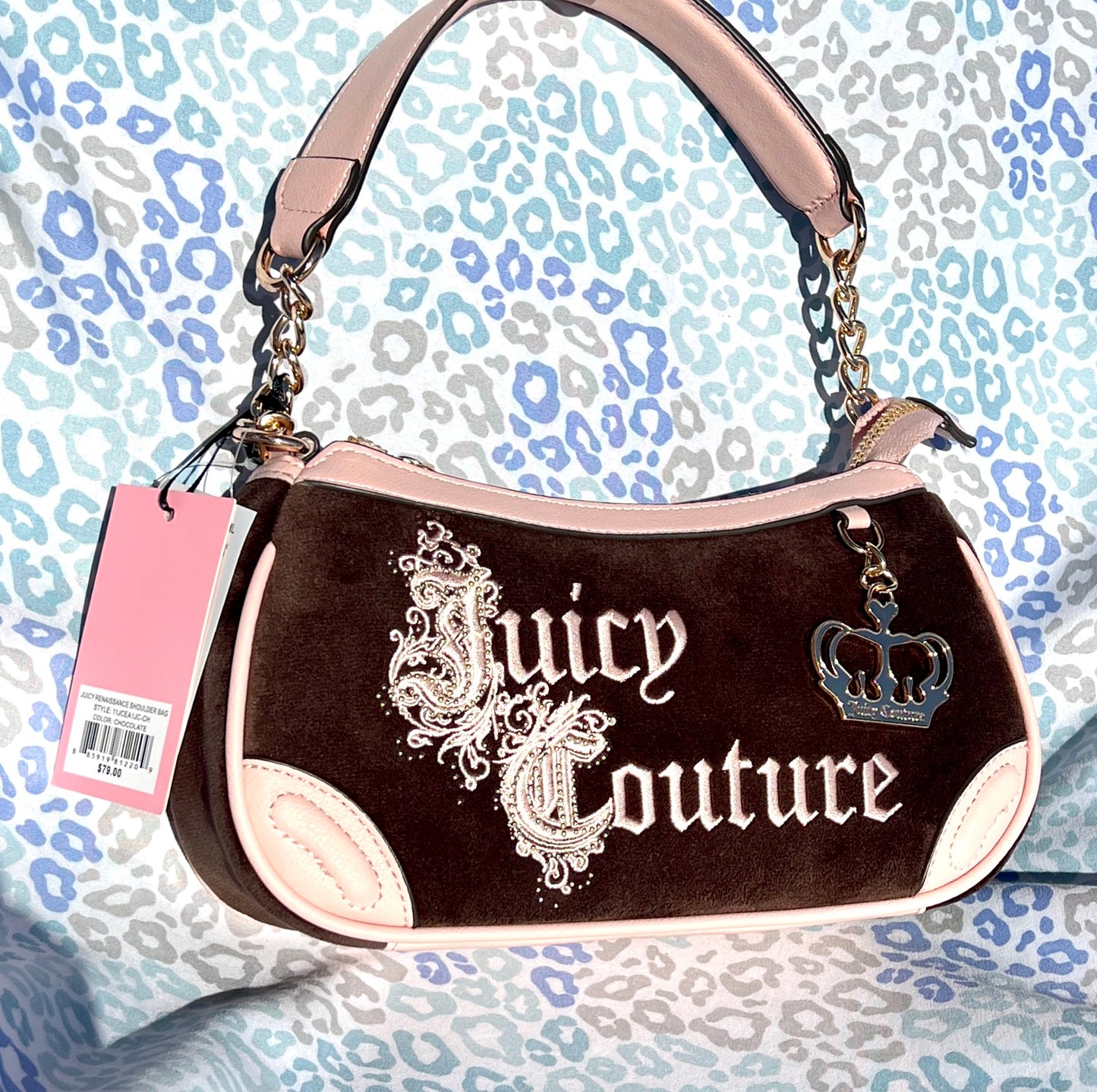 New Pink Brown Juicy Couture Purse Handbag Renaissance Bag Velour Vintage Style