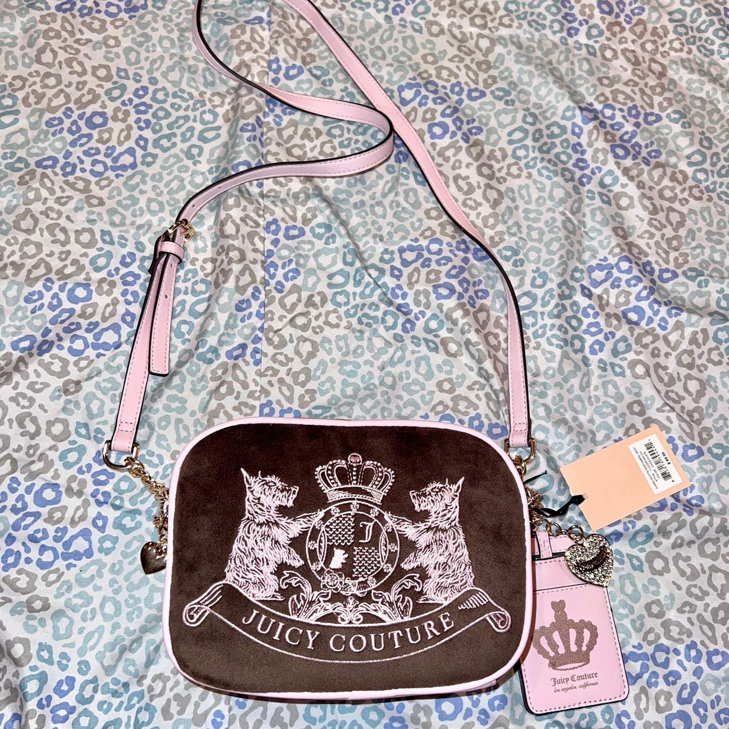 New Pink Brown Juicy Couture Purse Crossbody Bag Scottie Dog Velour Y2K Mcbling