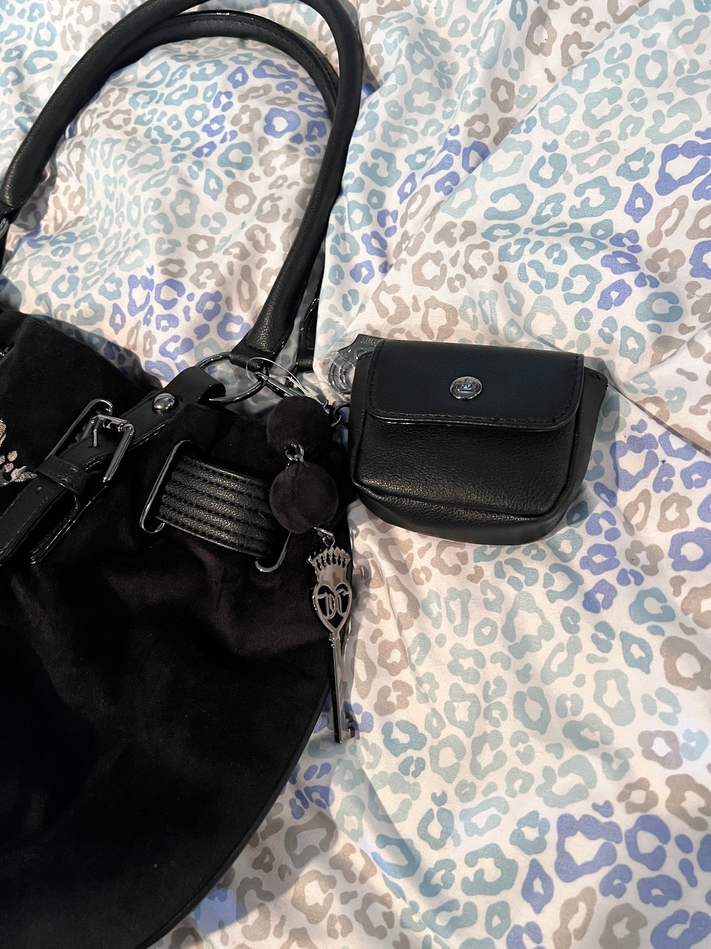 New Black Juicy Couture Purse Satchel Bag Handbag Velour Sparkle Royal Tote