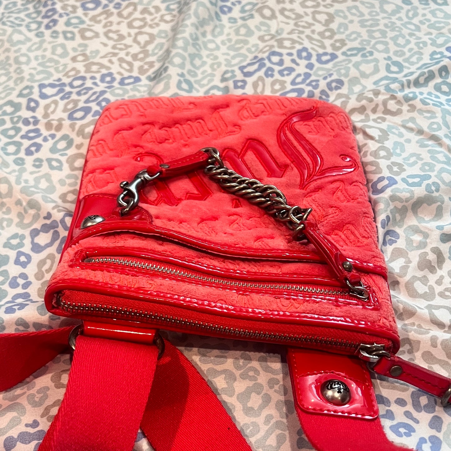 Vintage Rare Red Juicy Couture Purse Crossbody Bag Handbag Velour Y2K