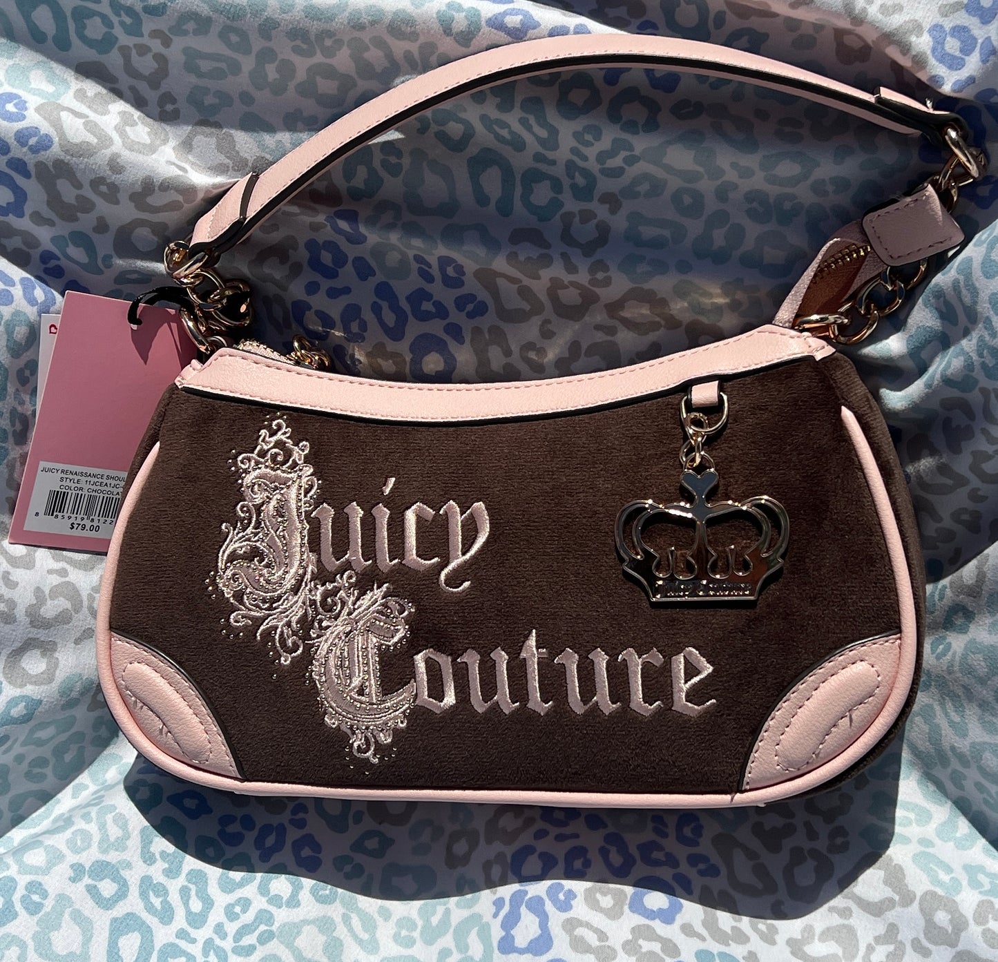 New Pink Brown Juicy Couture Purse Handbag Renaissance Bag Velour Vintage Style