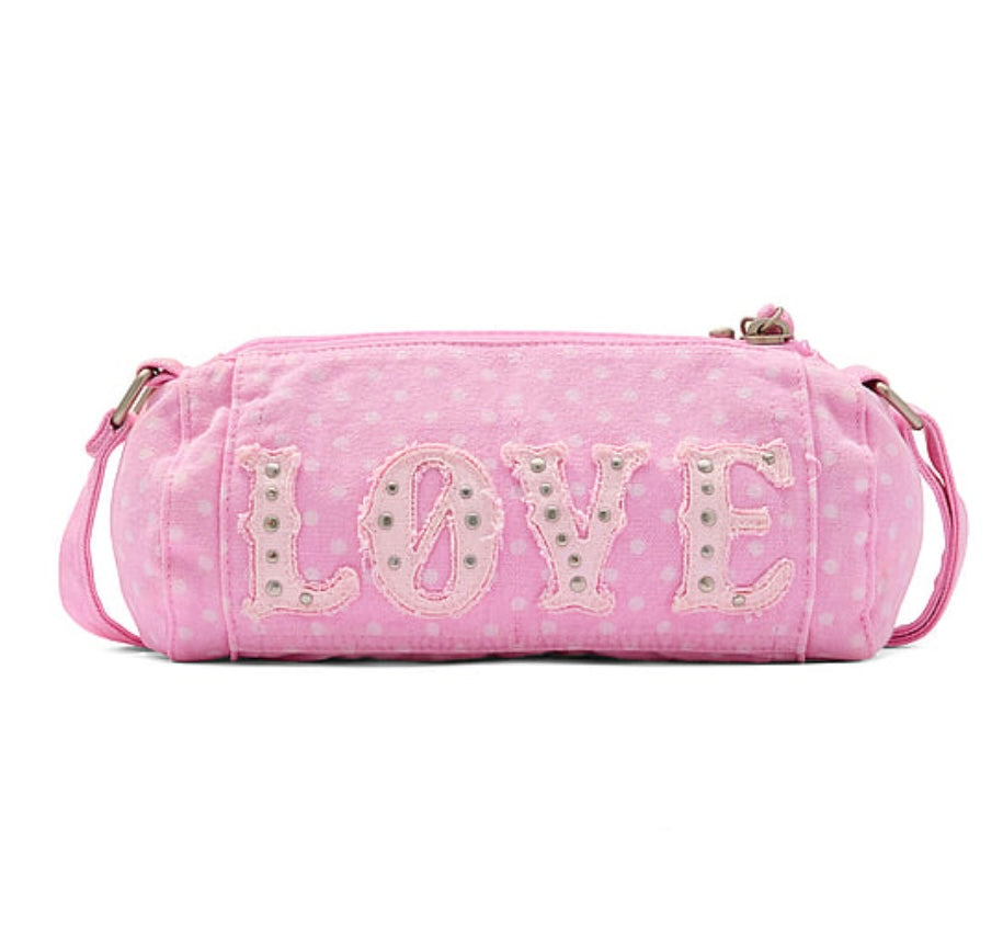 New VS Victoria’s Secret PINK Canvas Rolled Mini Duffle Shoulder Bag Polka Dot