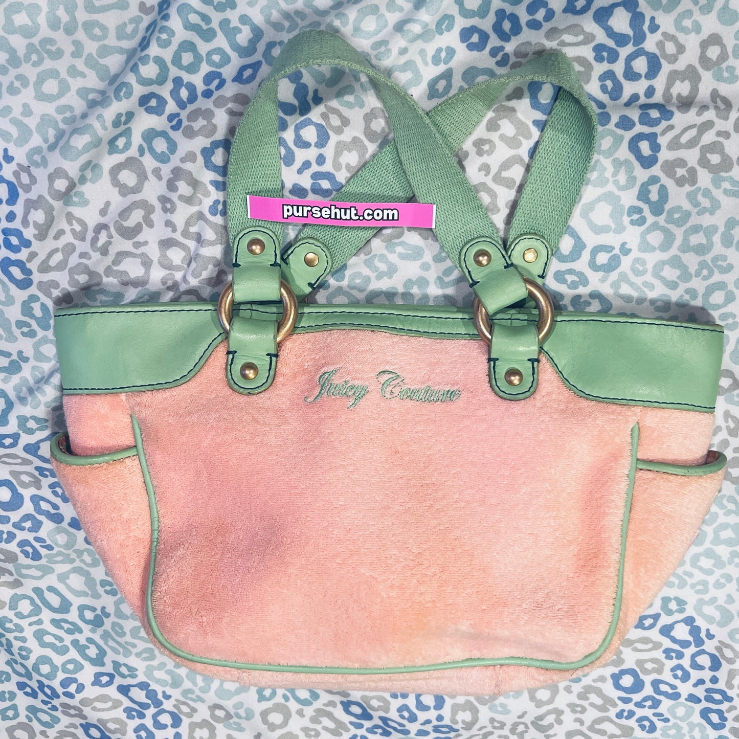 Vintage Rare Green Pink Juicy Couture Purse Handbag Bag Terry - Juicy Girls Rule