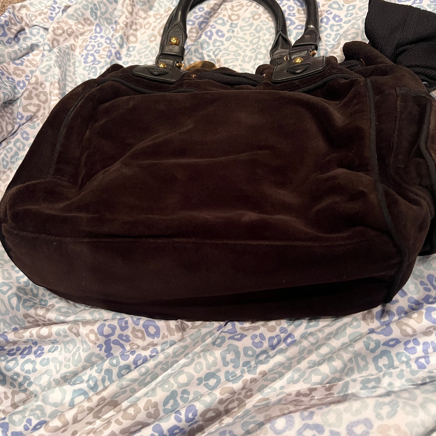 Vintage Black Juicy Couture Purse Velour Handbag Y2K Bag Floral Flower