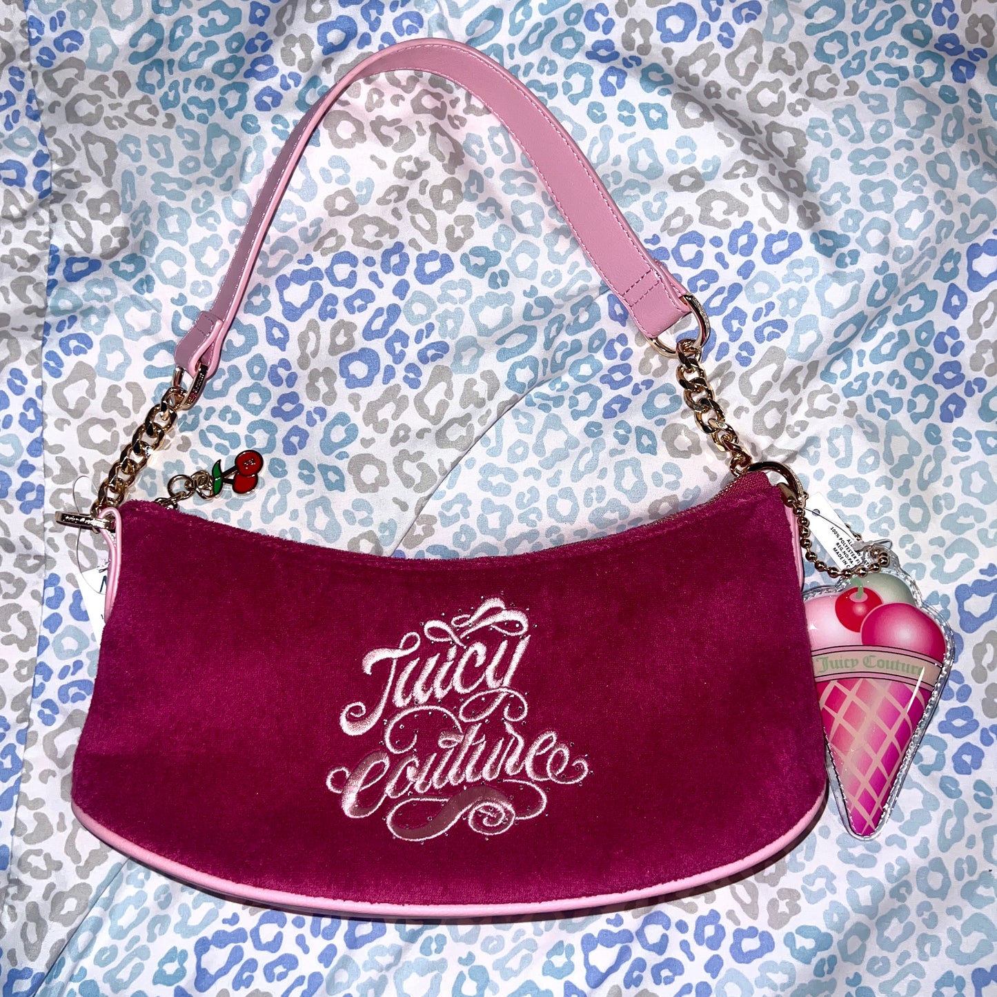 New Pink Juicy Couture Purse Satchel Bag Handbag Ice Cream Charm Terry Cloth