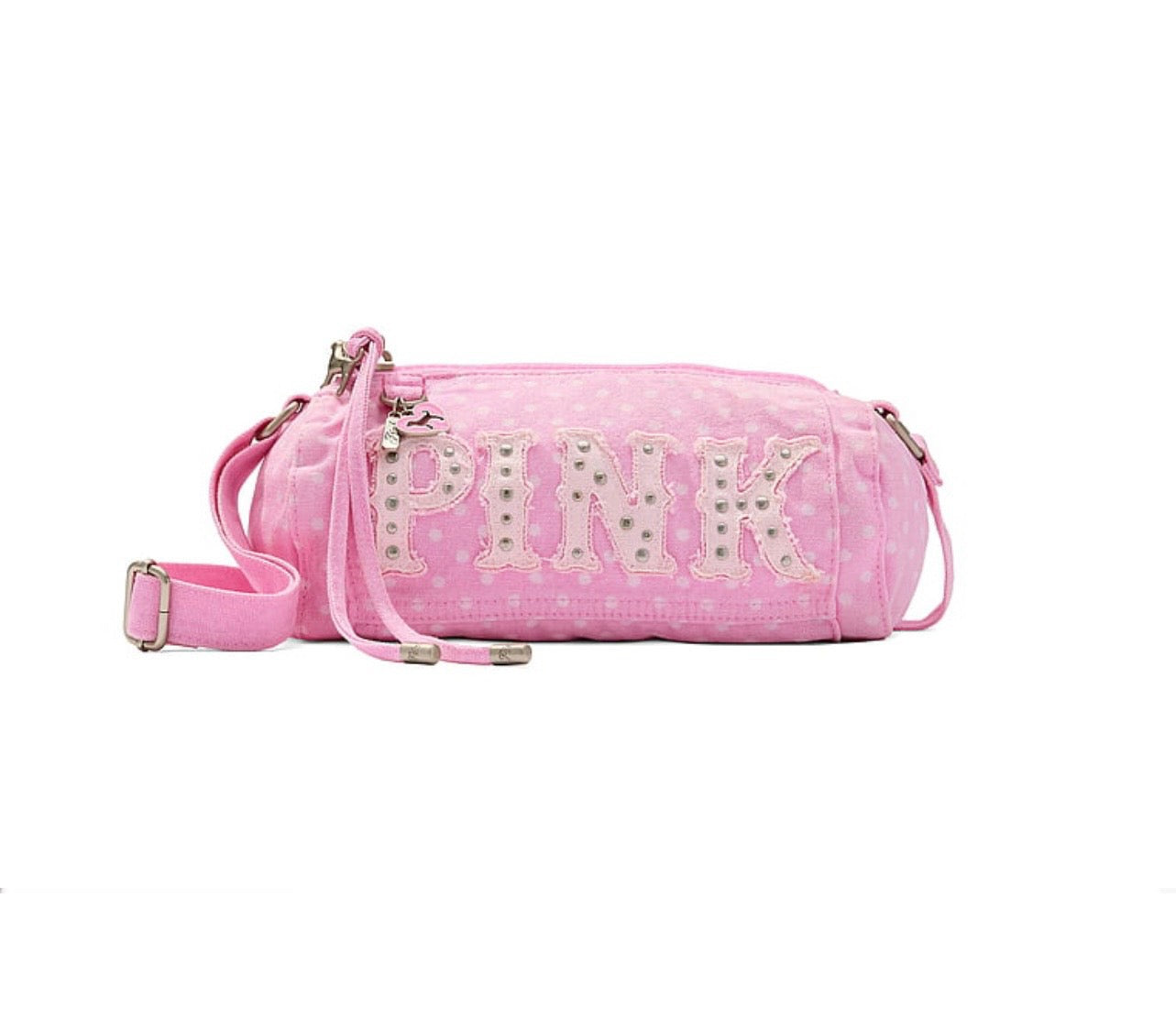 New VS Victoria’s Secret PINK Canvas Rolled Mini Duffle Shoulder Bag Polka Dot