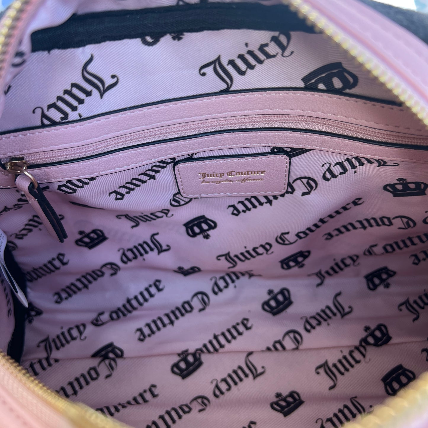 New Black Pink Juicy Couture Purse + Wallet NWT Handbag Terry Cloth Bowler Bag