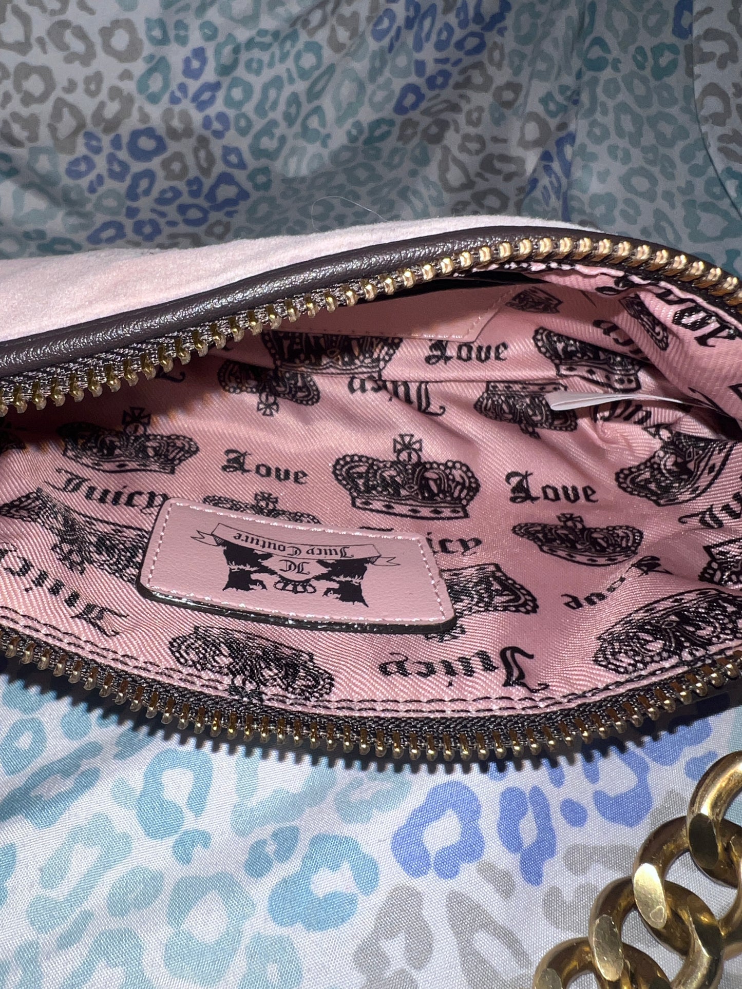 New Pink Brown Juicy Couture Purse Chain Handle Shoulder Bag Clutch Scottie Dog