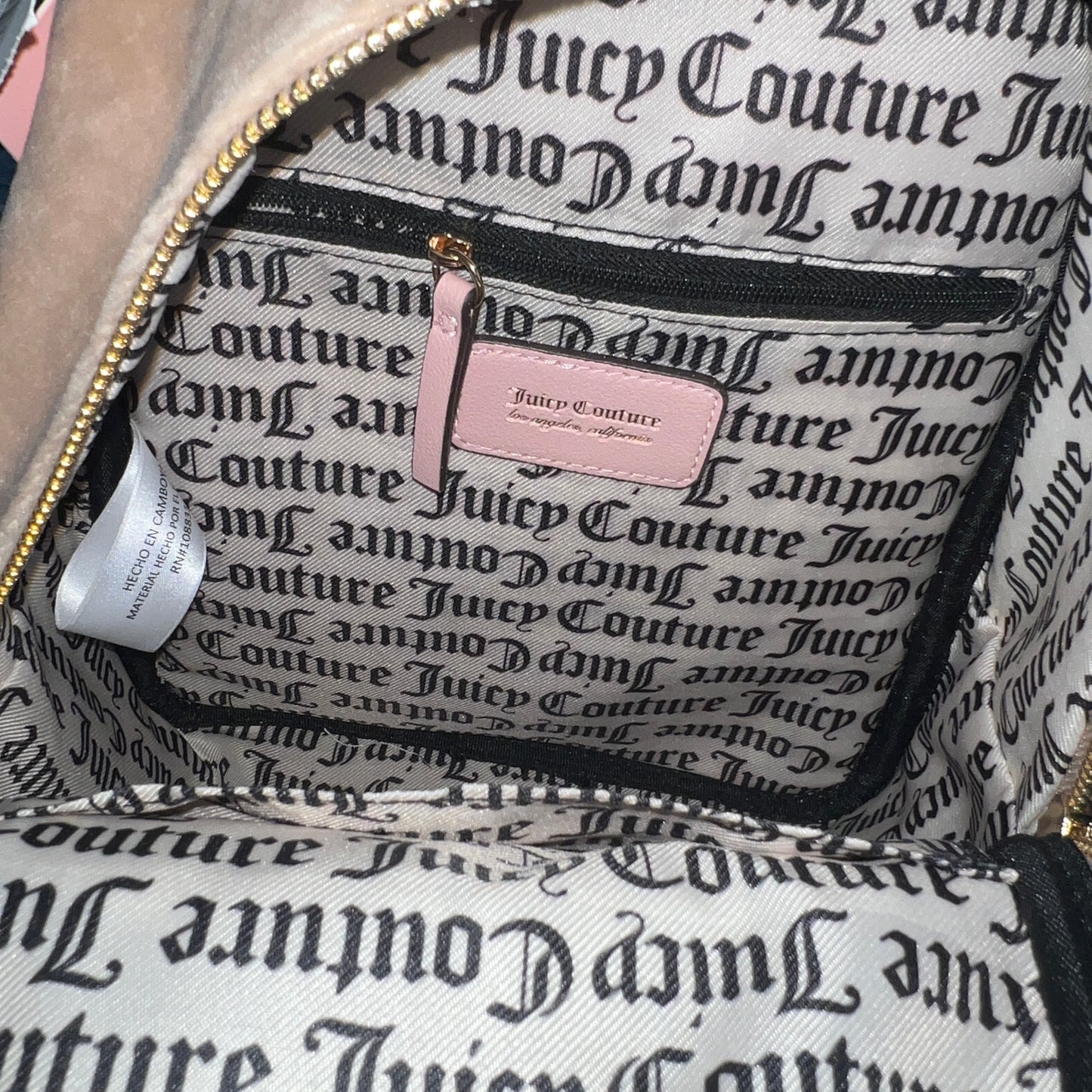 New Pink Tan Juicy Couture Backpack Purse Bag Velour Vintage Style