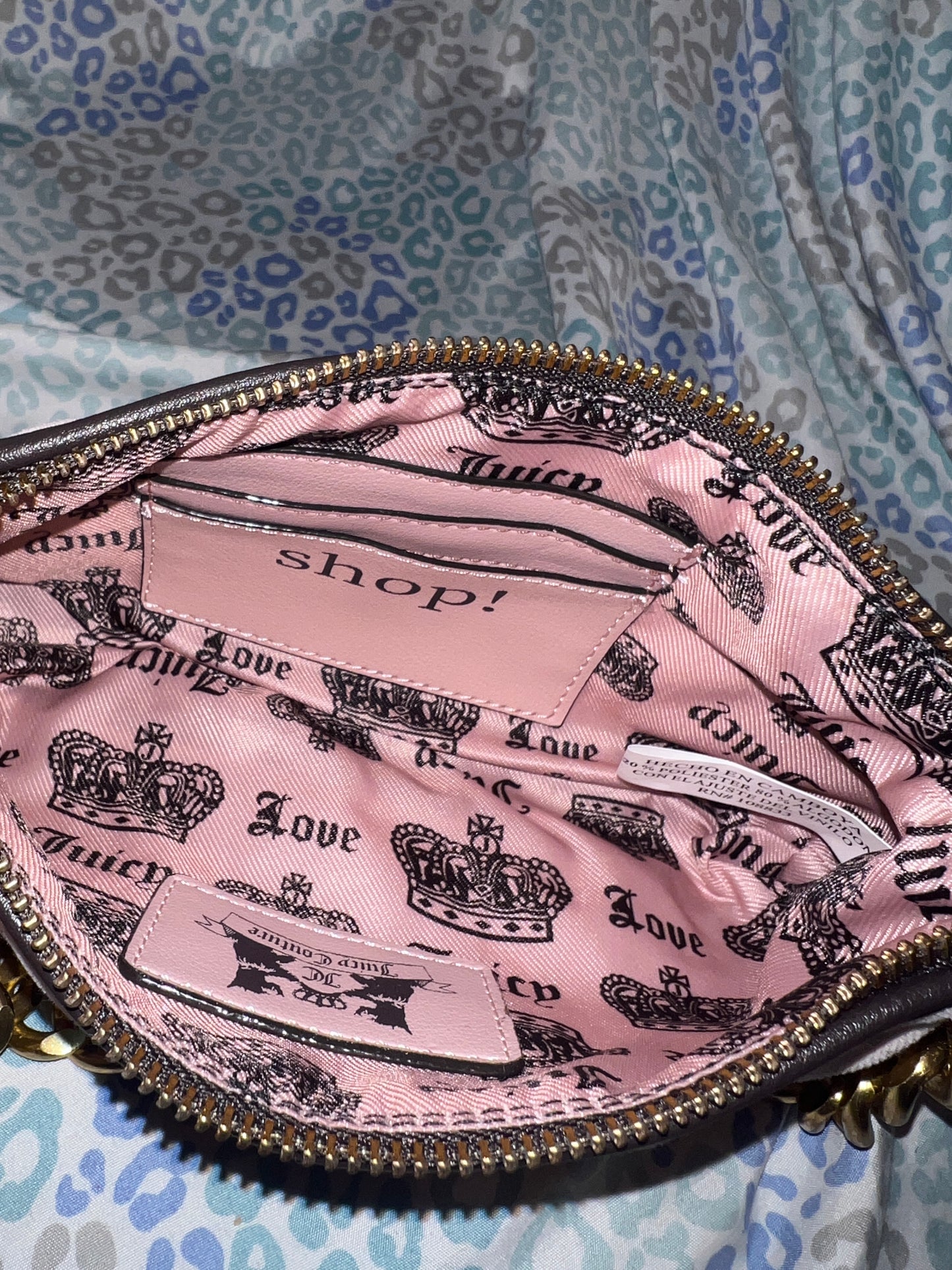 New Pink Brown Juicy Couture Purse Chain Handle Shoulder Bag Clutch Scottie Dog