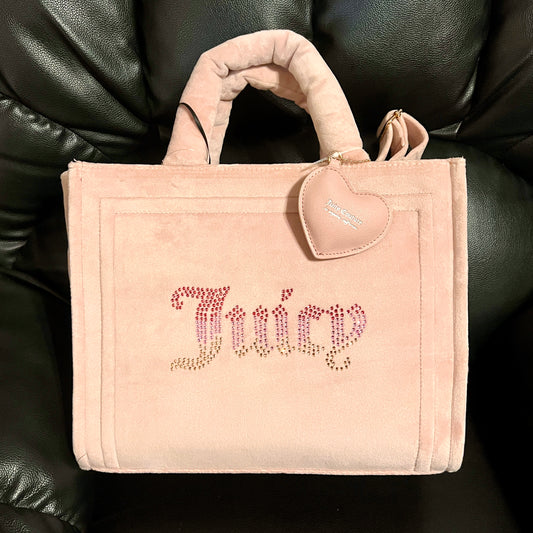 New Light Pink Juicy Couture Handbag Tote Bag Purse Velvet Large