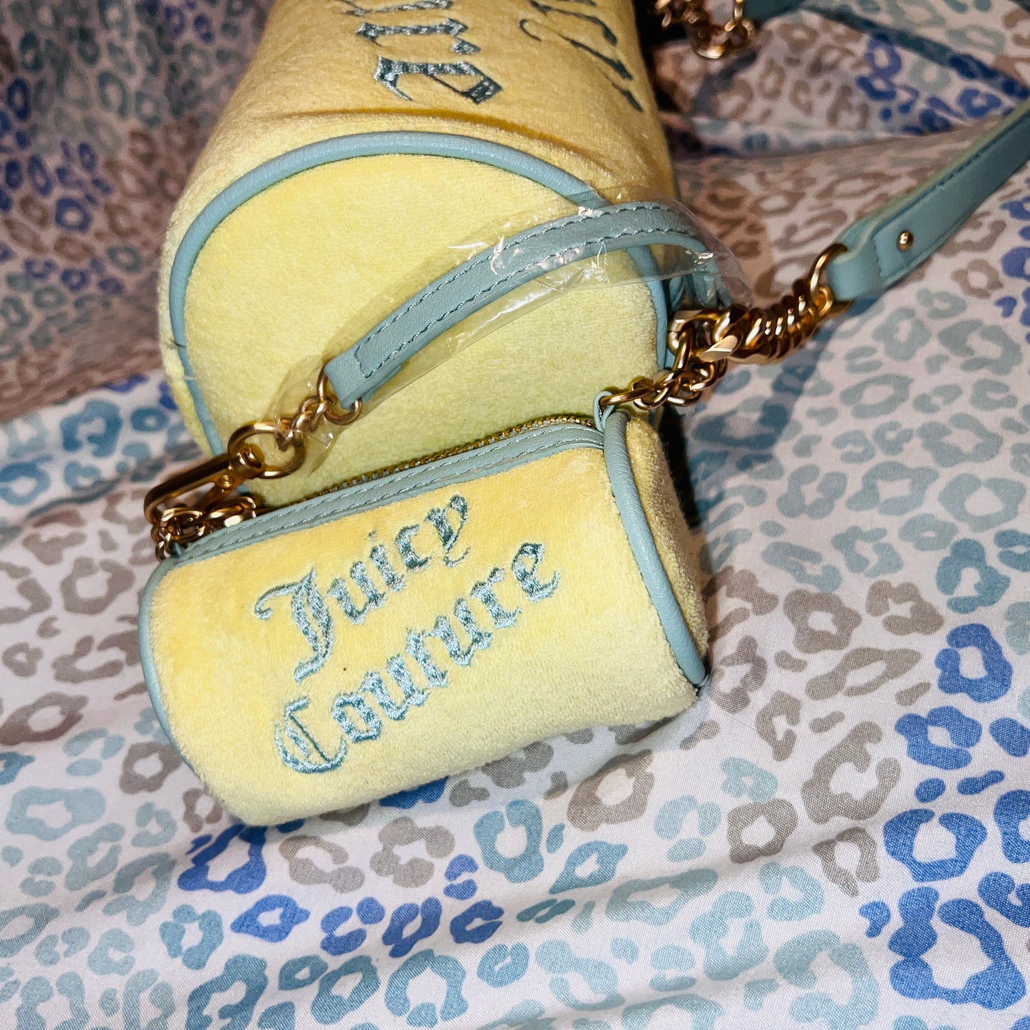 New Blue Yellow Juicy Couture Barrel Bag Purse + Mini Bag Vintage Style Handbag