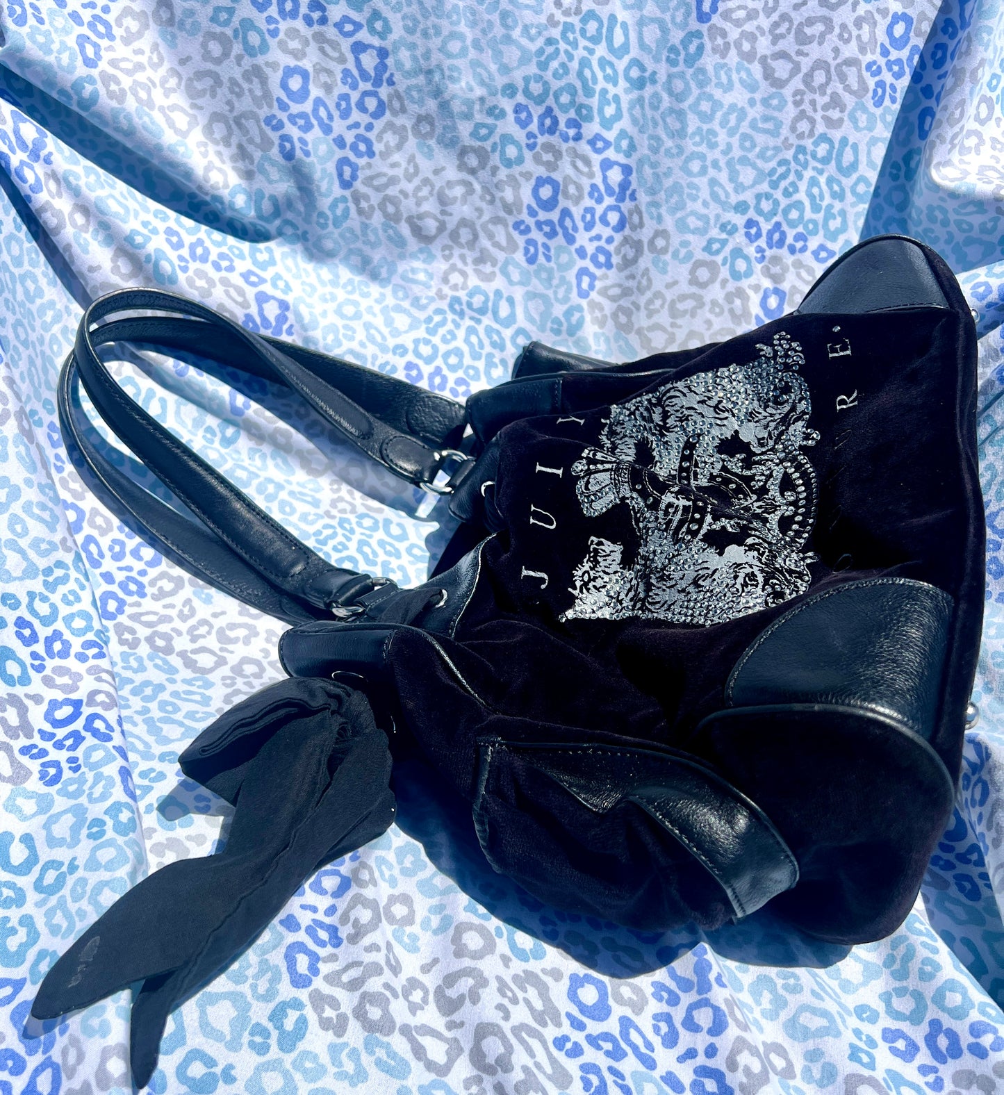Vintage Black Juicy Couture Handbag Daydreamer Tote Bag Purse Velour Scottie Dog
