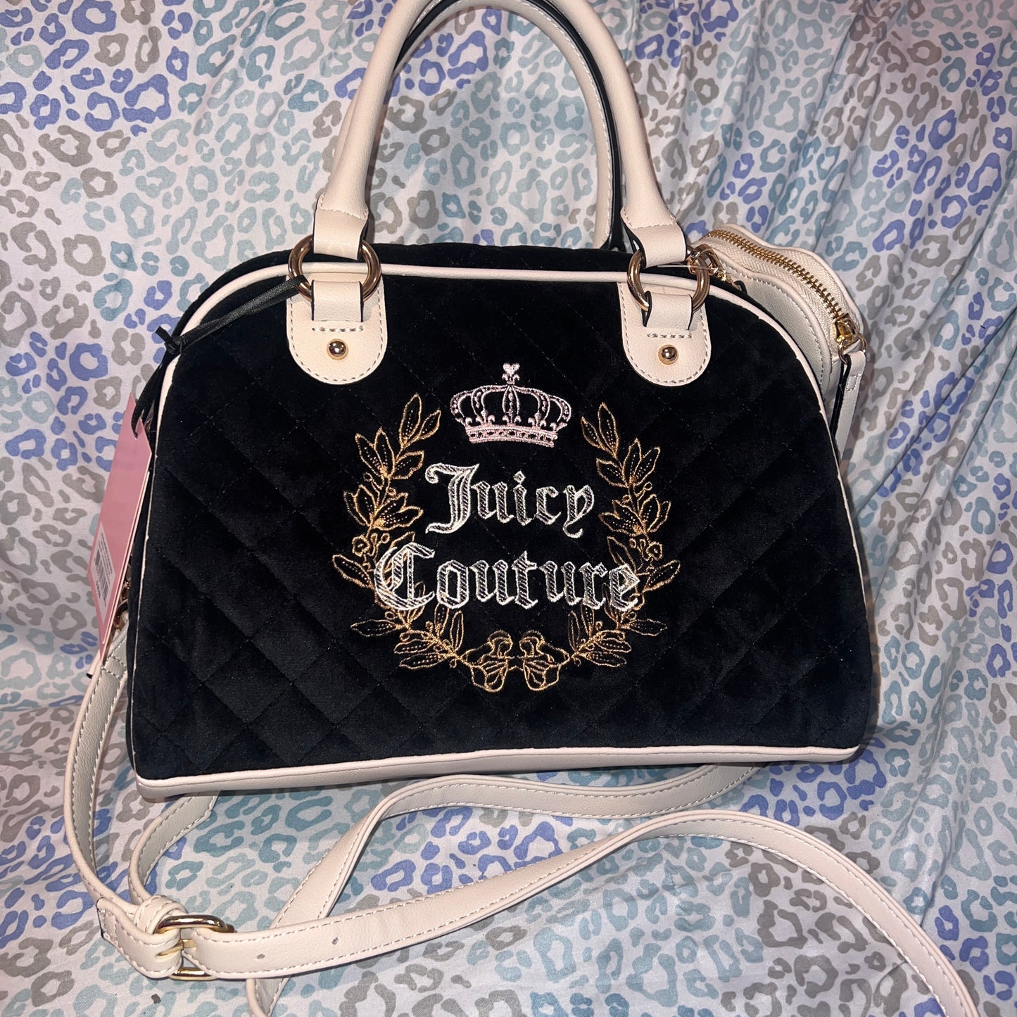 New Black Juicy Couture Purse Royal Moment Bowler Bag Vintage Style Handbag