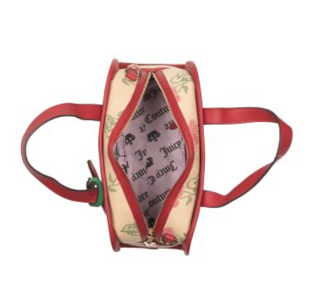New Tan Red Juicy Couture Purse Bag Handbag Wicker Cherry Crossbody