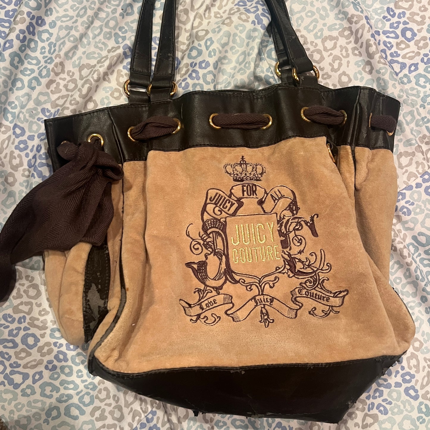 Vintage Brown Tan Juicy Couture Purse Daydreamer Tote Bag Handbag Velour