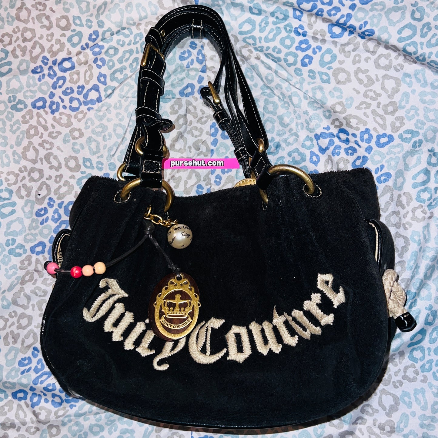 Vintage Black Juicy Couture Satchel Bag Purse Handbag Terry Cloth Mcbling Y2K