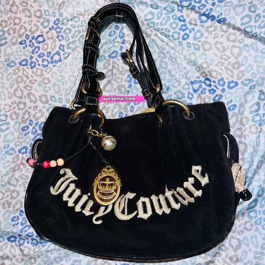 Vintage Black Juicy Couture Satchel Bag Purse Handbag Terry Cloth Mcbling Y2K