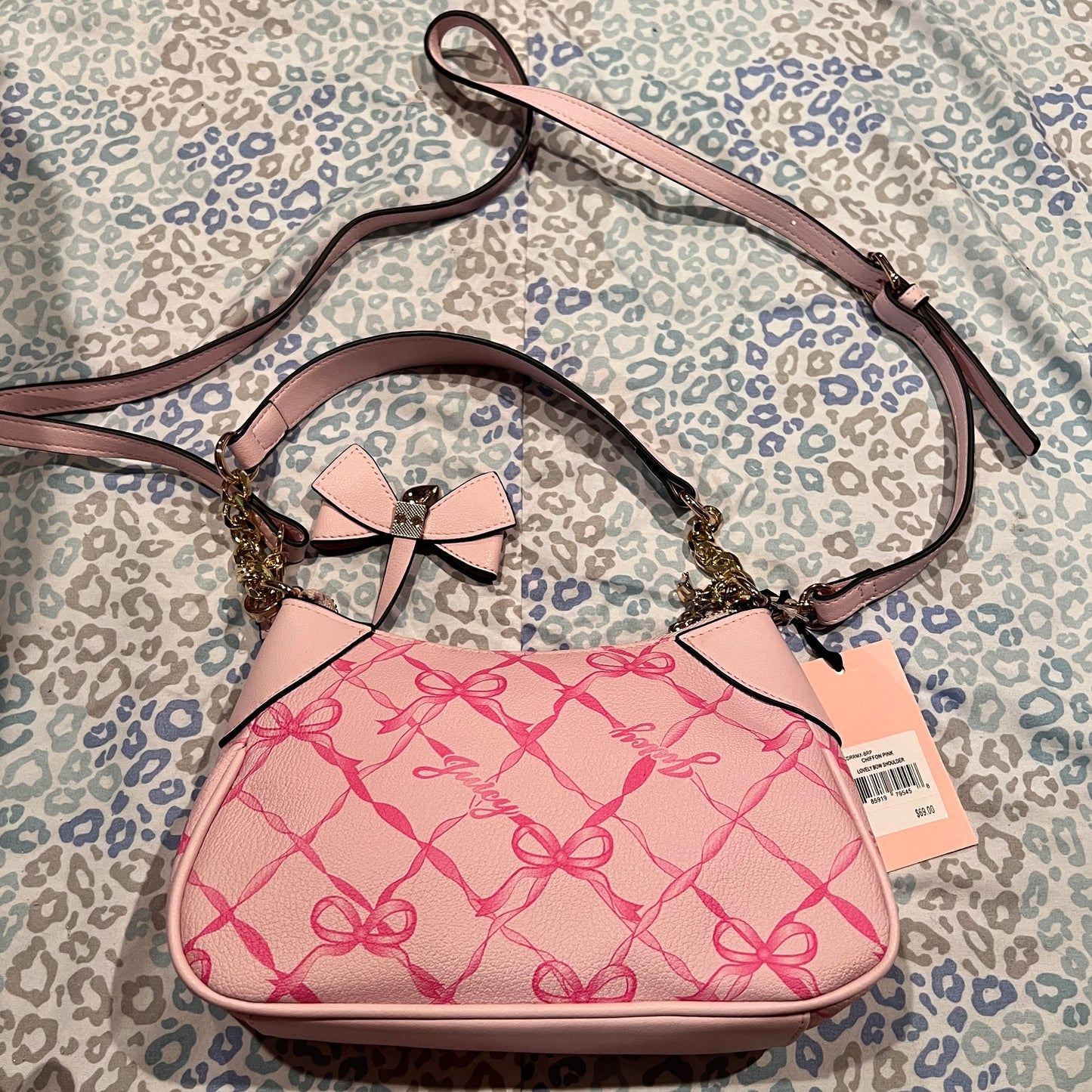 New Pink Juicy Couture Purse Crossbody Bag Viral Ribbon Bow Handbag Chiffon
