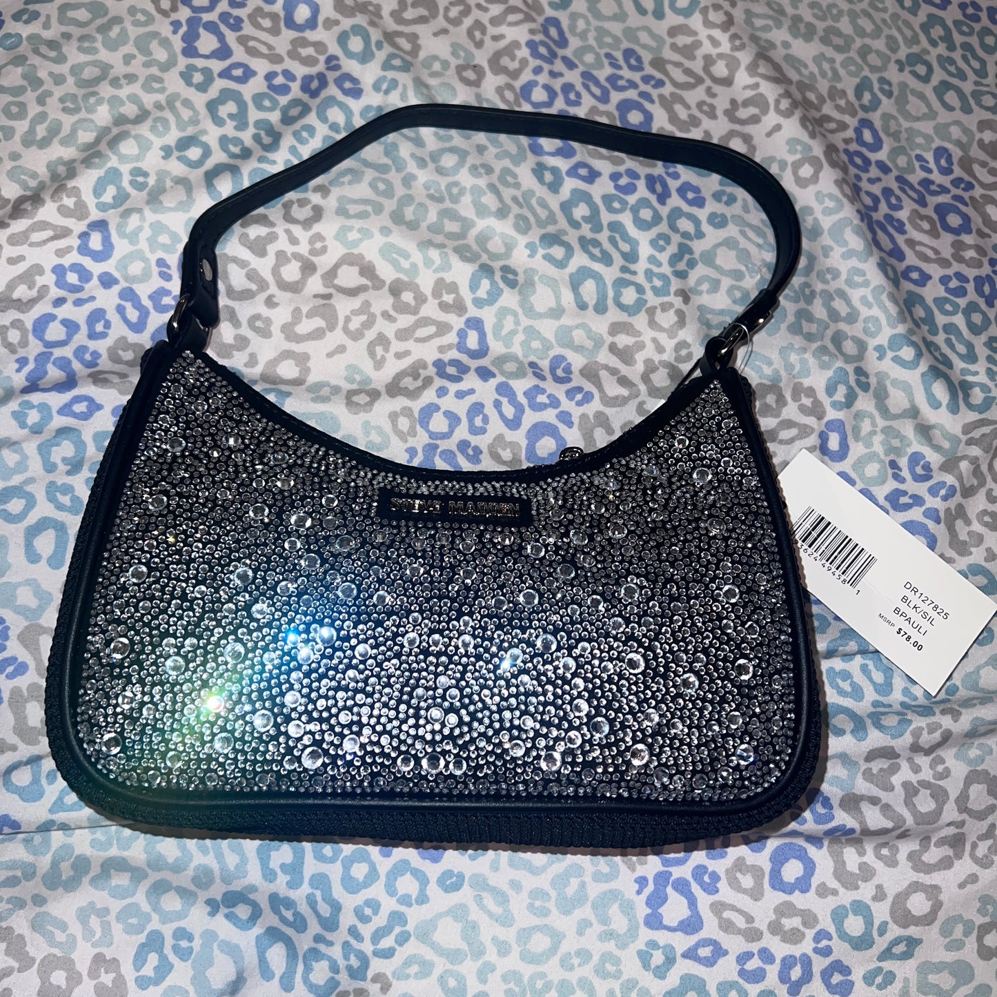 New Black Steve Madden Purse Shoulder Bag Handbag Rhinestones