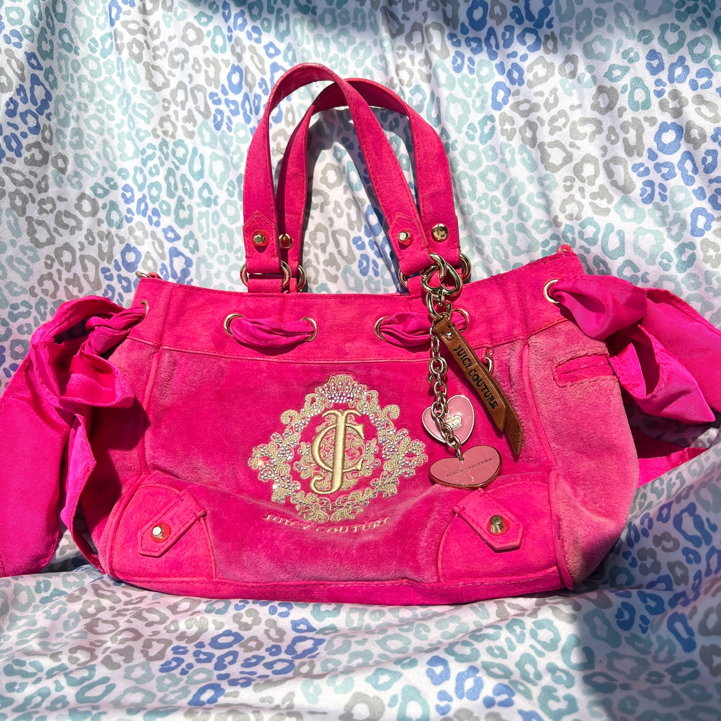 Vintage Hot Pink Juicy Couture Purse Mini Daydreamer Tote Bag Handbag Velour Y2K