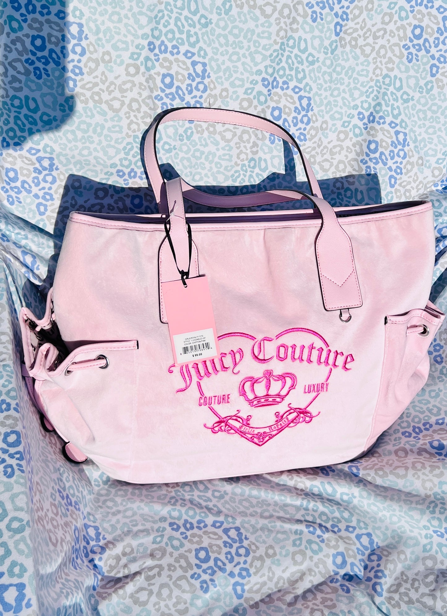 New Pink Juicy Couture Purse Tote Bag Couture Luxury Vintage Style Velour