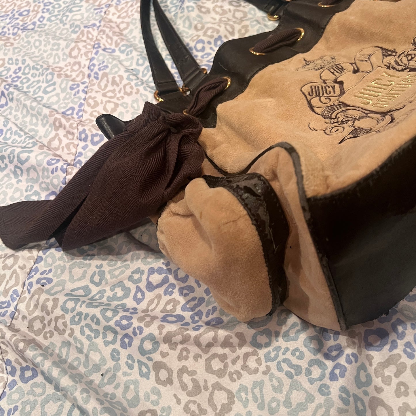 Vintage Brown Tan Juicy Couture Purse Daydreamer Tote Bag Handbag Velour
