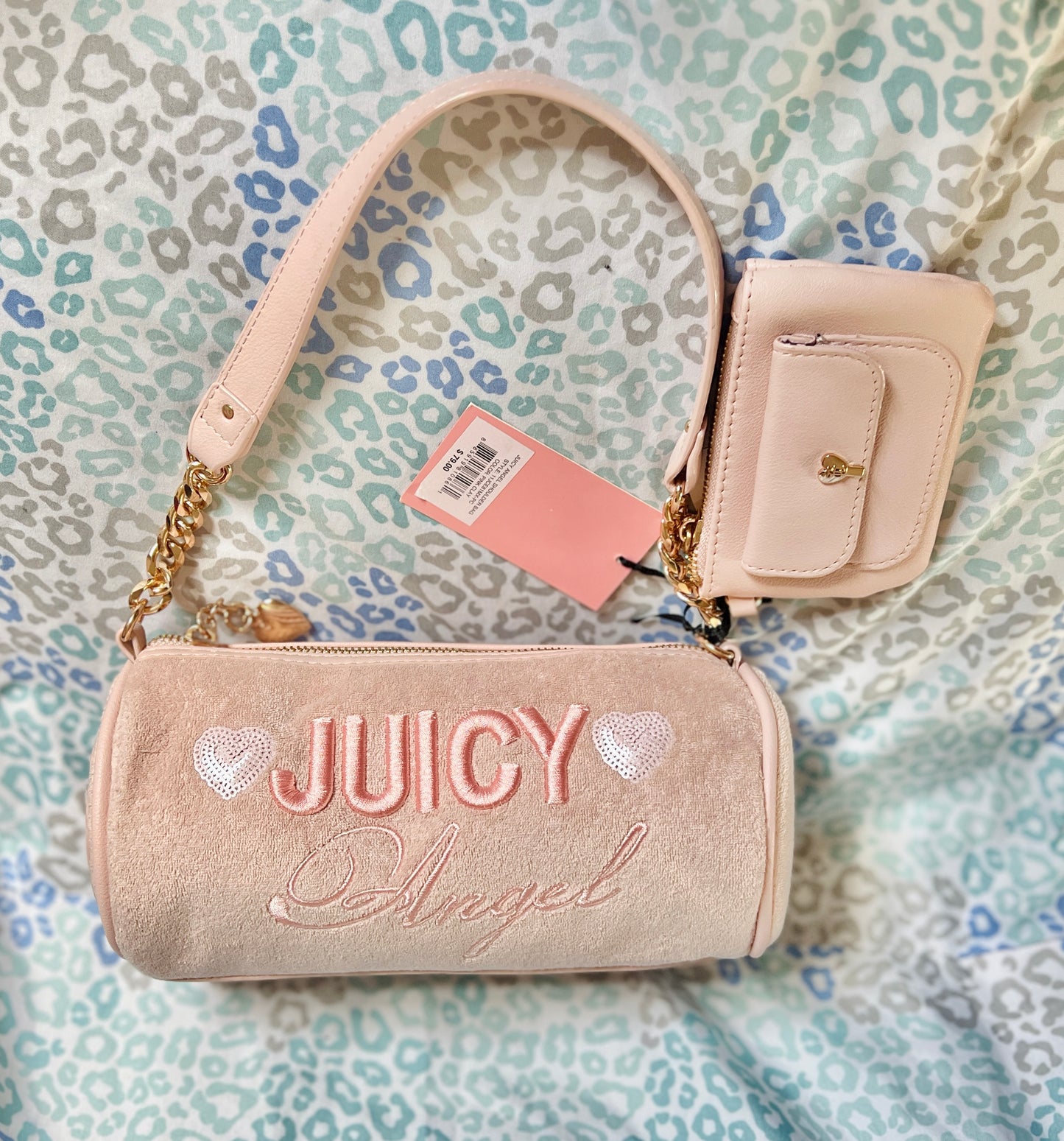 New Cream Juicy Couture Purse Barrel Bag Terry Cloth Juicy Angel Vintage Style