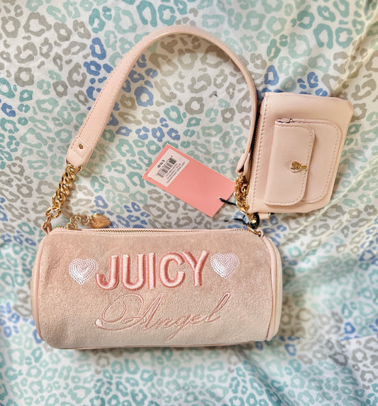 New Cream Juicy Couture Purse Barrel Bag Terry Cloth Juicy Angel Vintage Style