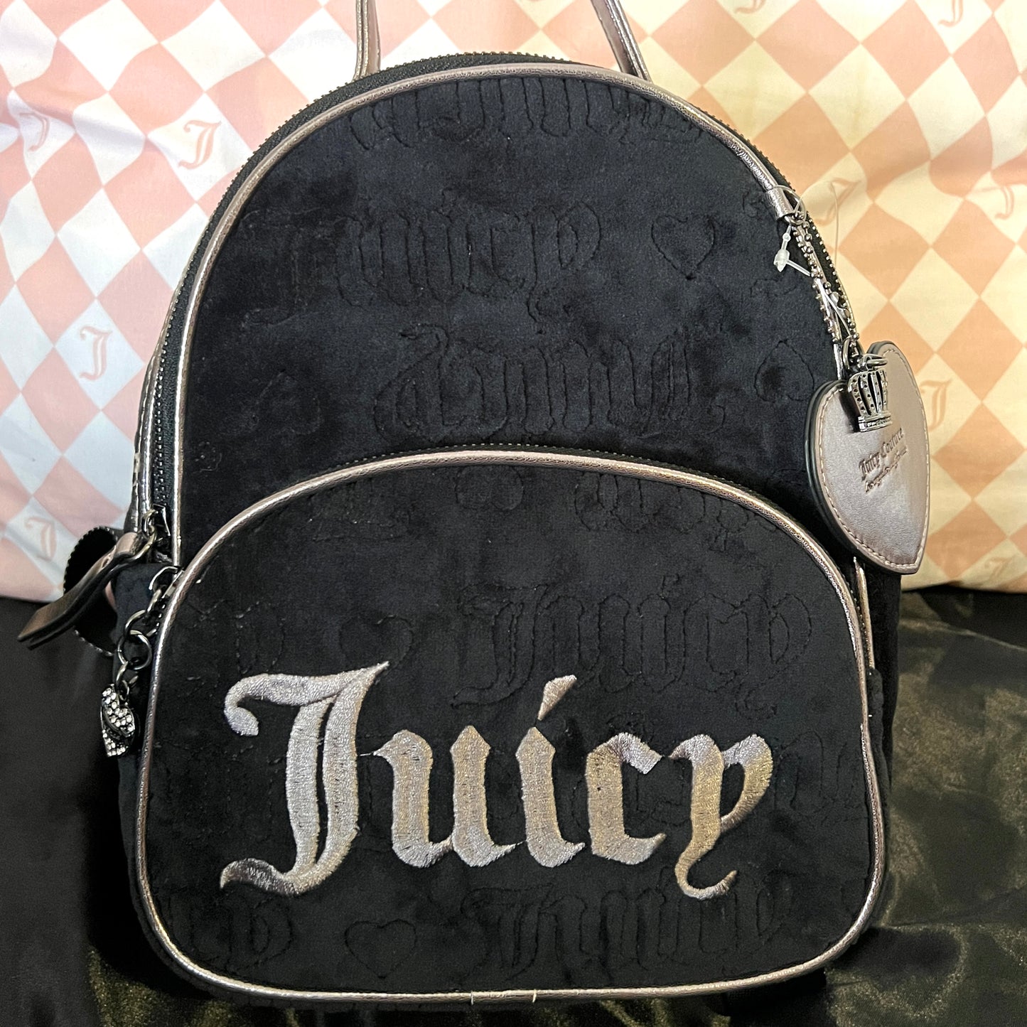 New Black Juicy Couture Purse Backpack Bag Gunmetal Liquorice MSRP $99